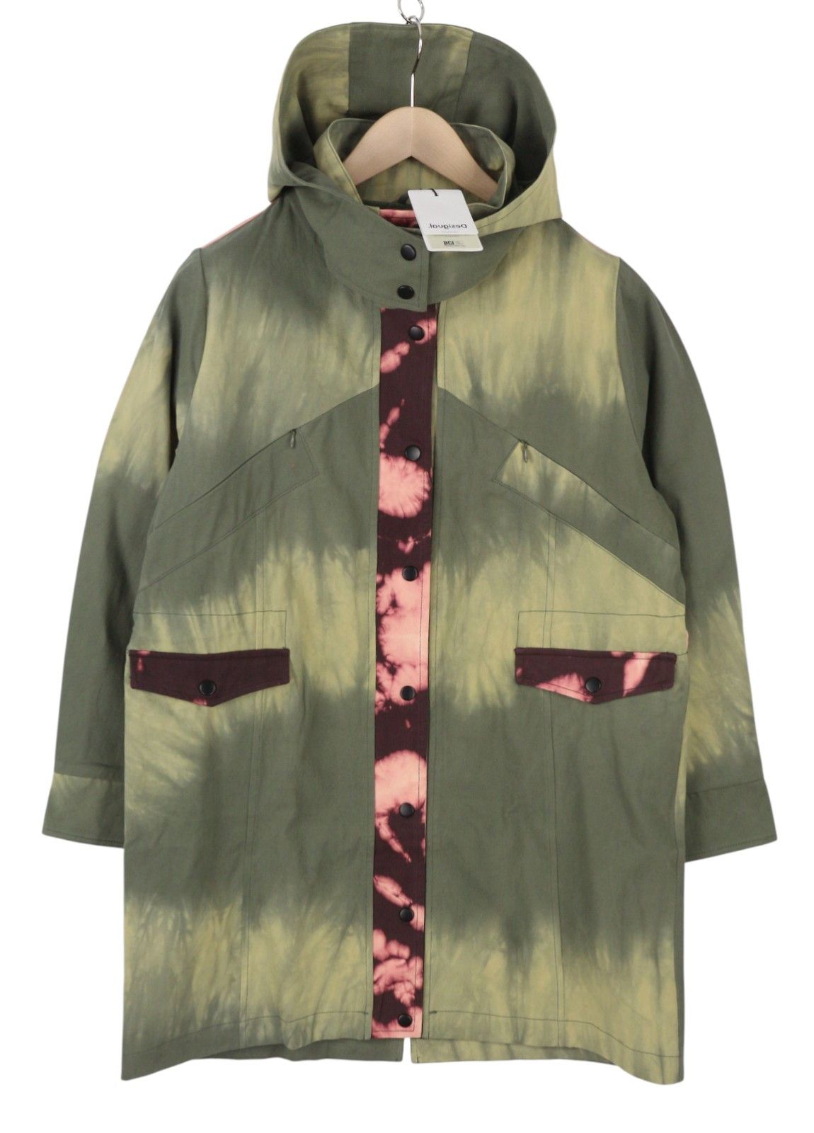 Desigual CHAQ SAFFORD XS Green Patterned Hooded Jacket 88714 Size XS / US 0-2 / IT 36-38 - 2 Thumbnail
