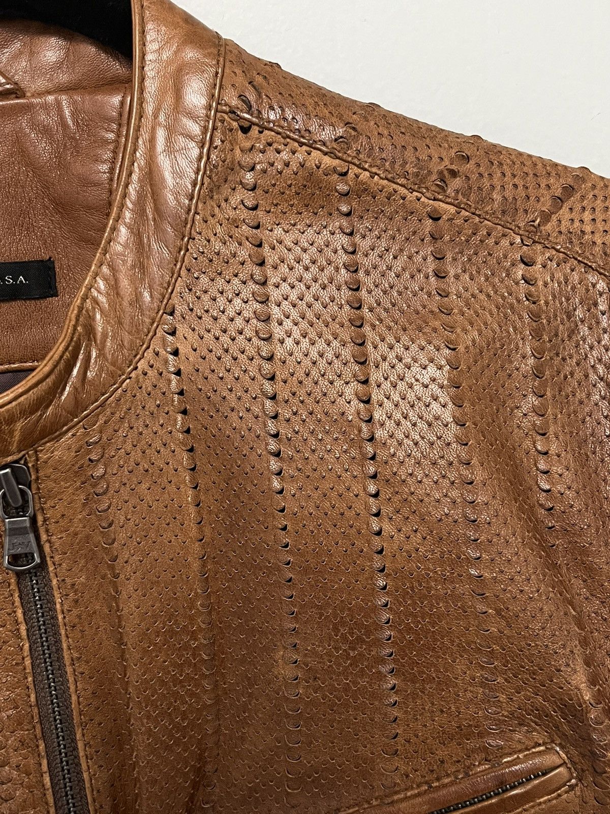 John Varvatos Laser cut leather racer jacket. Size medium Size US M / EU 48-50 / 2 - 8 Thumbnail