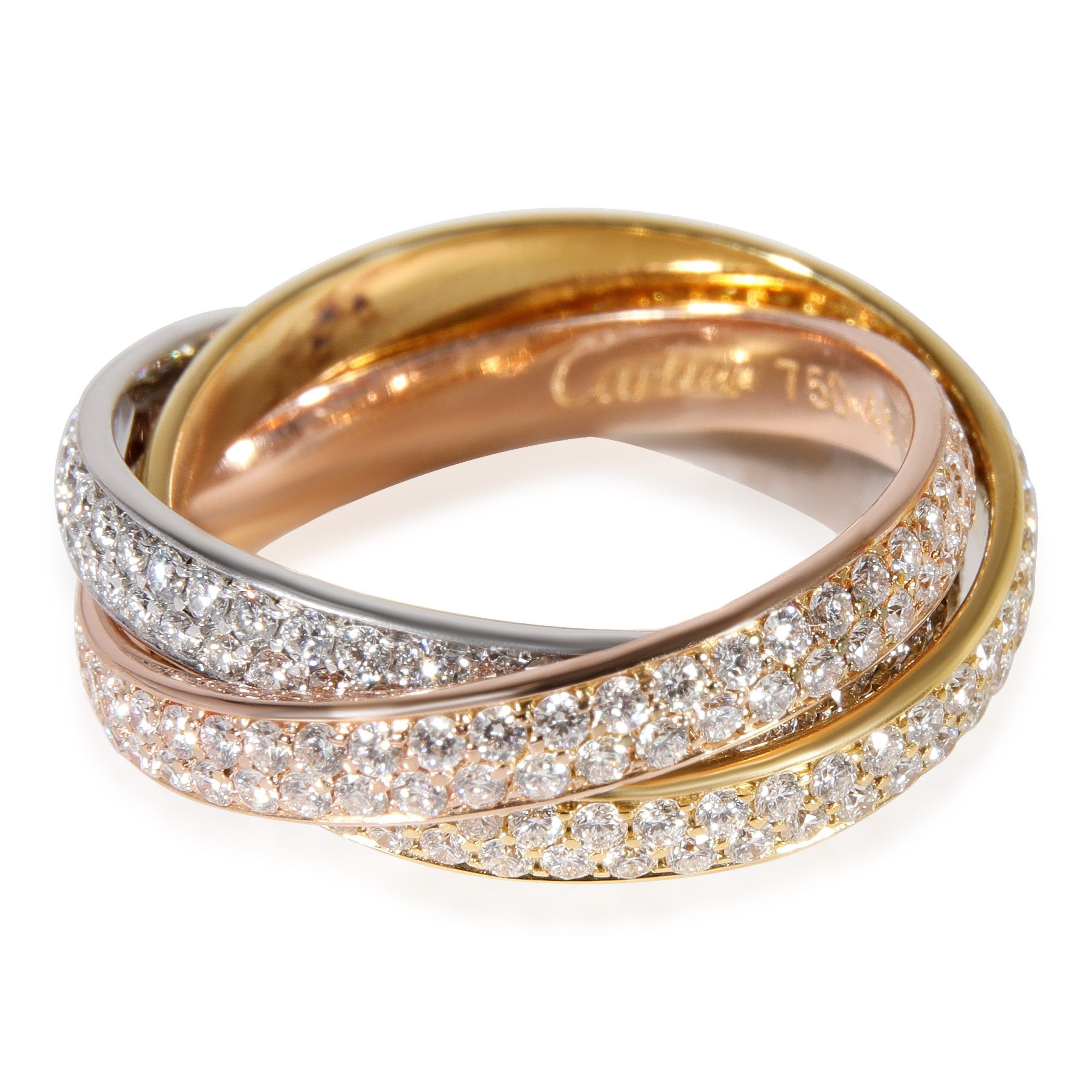 image of Cartier Trinity Diamond Ring In 18K 3 Tone Gold 1.35 Ctw, Women's