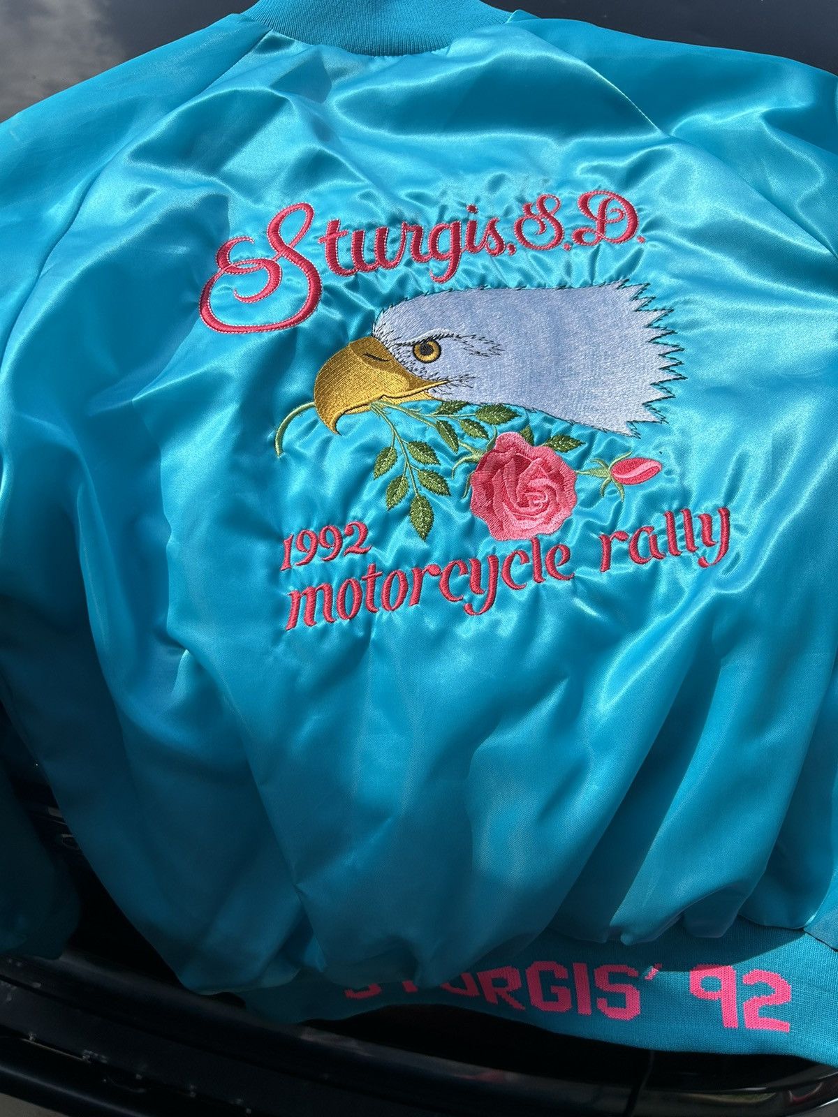 image of Vintage 1992 Sturgis Bike Week Jacket in Blue, Women's (Size Small)