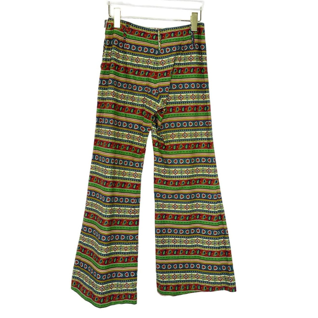Vintage 1970s Handmade Red & Green Retro Pattern Flared Pants 27" Size 27" / US 4 / IT 40 - 5 Thumbnail