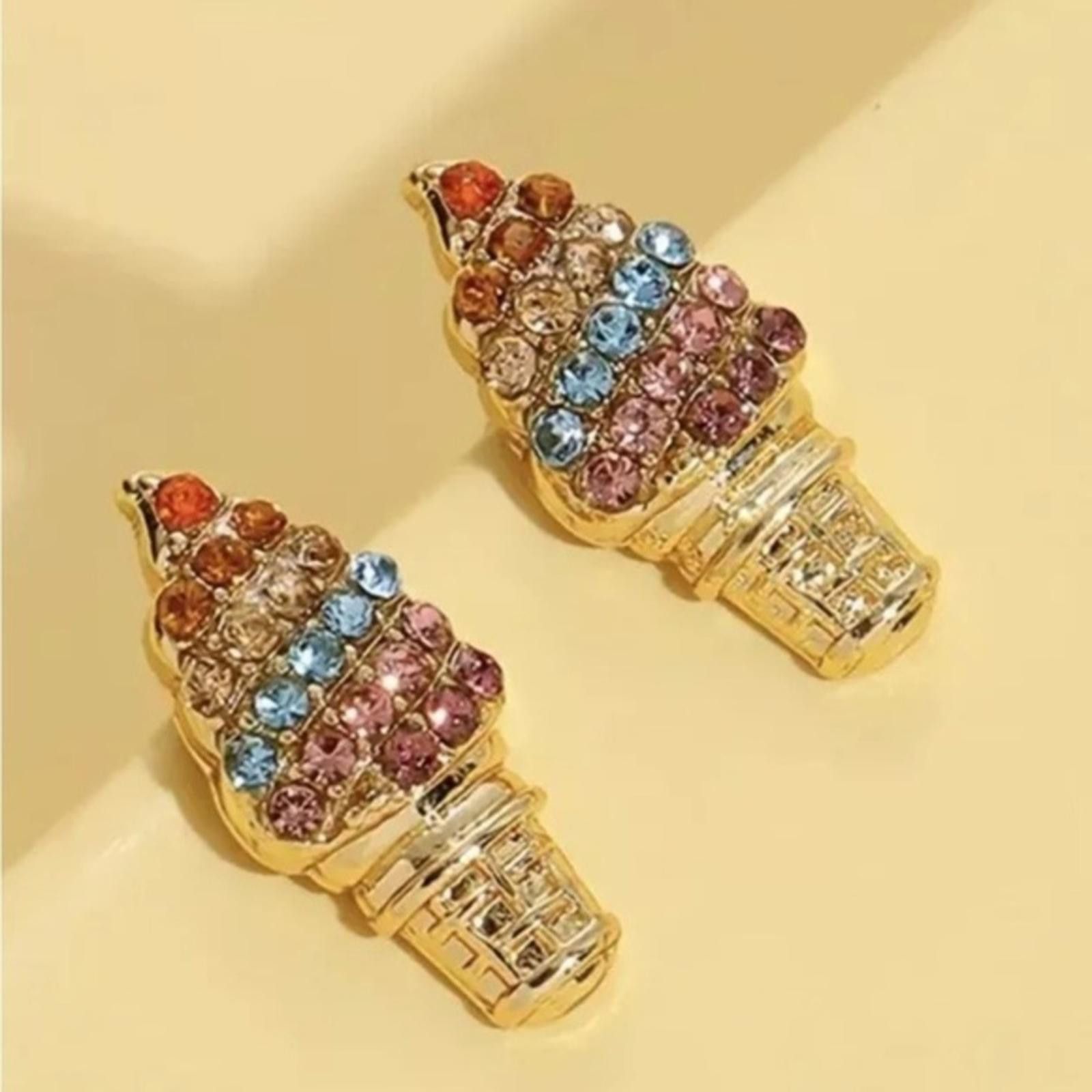 Designer Multicolor Rhinestone Cone Ice Cream Earrings Size ONE SIZE - 1 Thumbnail