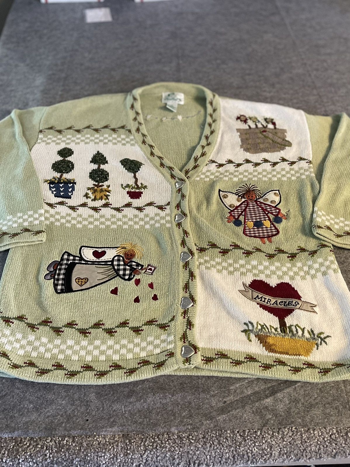 Quacker Factory Quacker Factory Cardigan Sweater L Green Embroidered Size L / US 10 / IT 46 - 1 Thumbnail