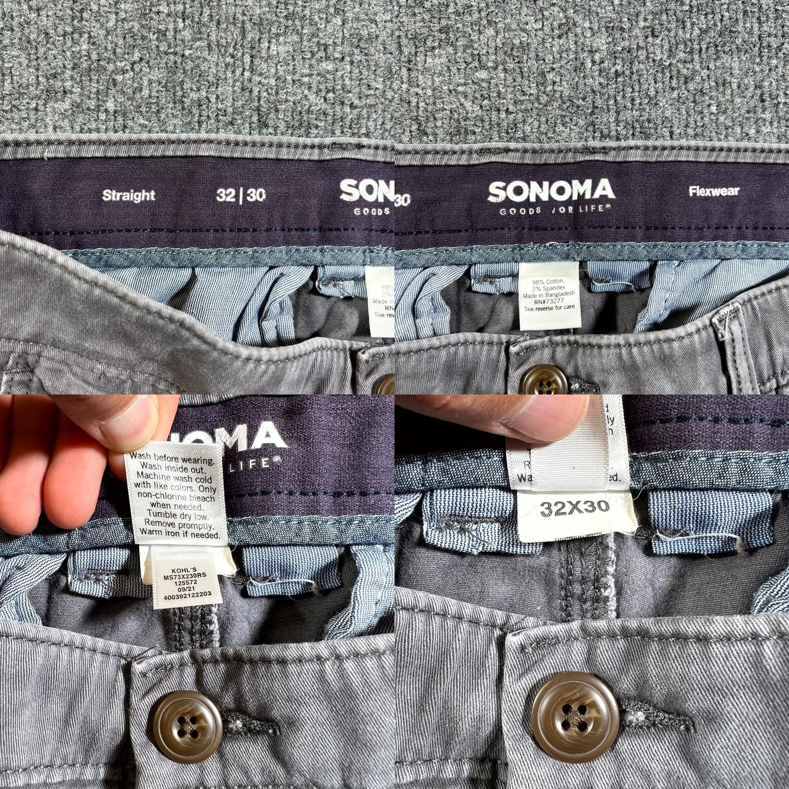 Vintage Sonoma Pants Men's 32 Gray Flexwear Straight Leg Cargo Pockets Size US 32 / EU 48 - 9 Thumbnail