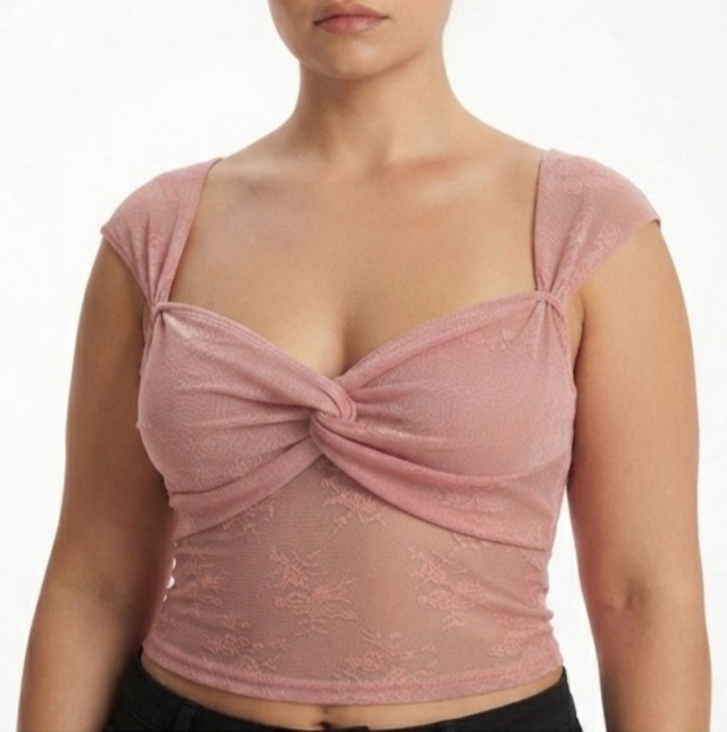 Cider NWT Cider Womens Pink Knot Front Sheer Crop Top XL Size XL / US 12-14 / IT 48-50 - 1 Thumbnail