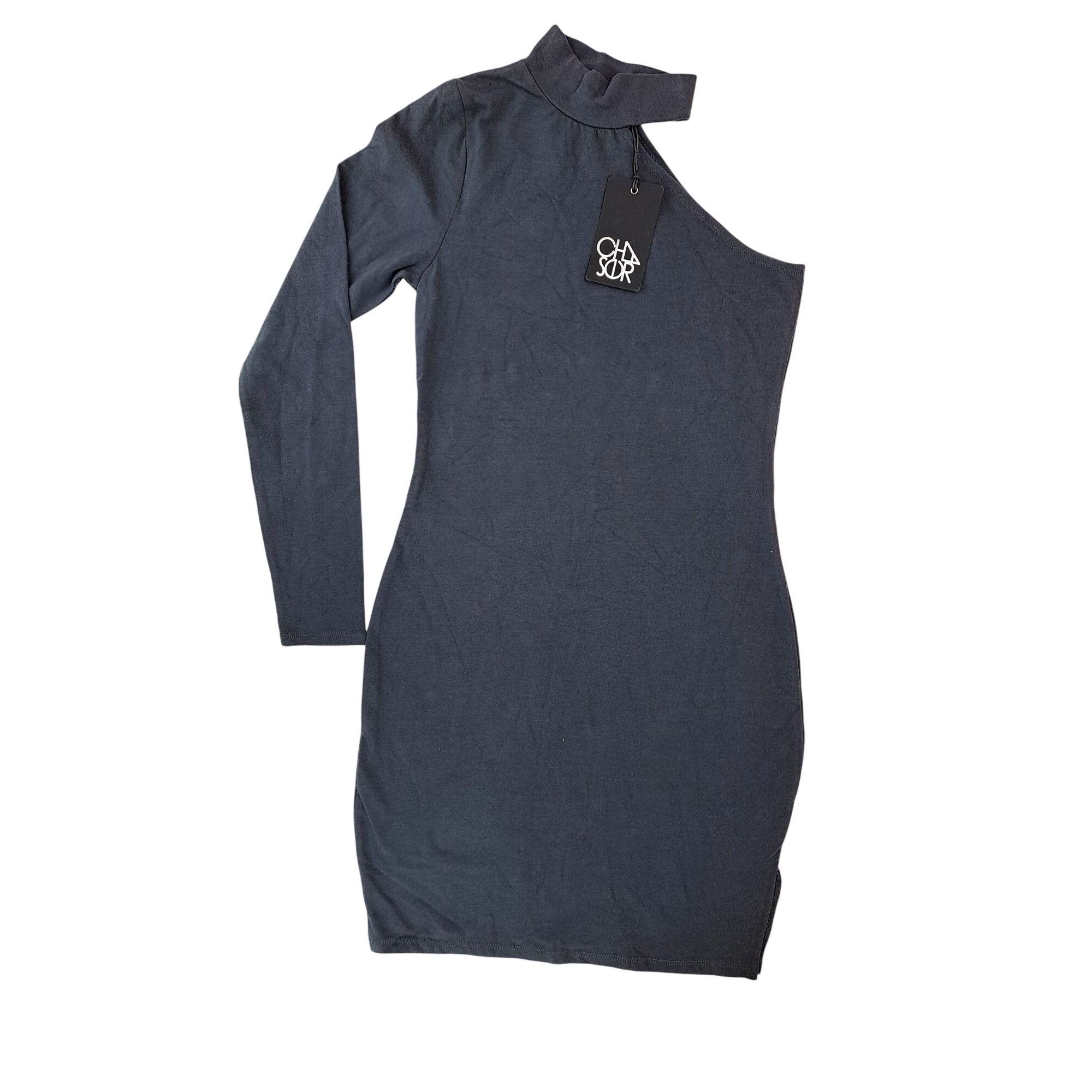 Chaser Brand Chaser Long Sleeve 1 Shoulder Mock Neck Dress Slit Dark Gray Size S / US 4 / IT 40 - 1 Thumbnail