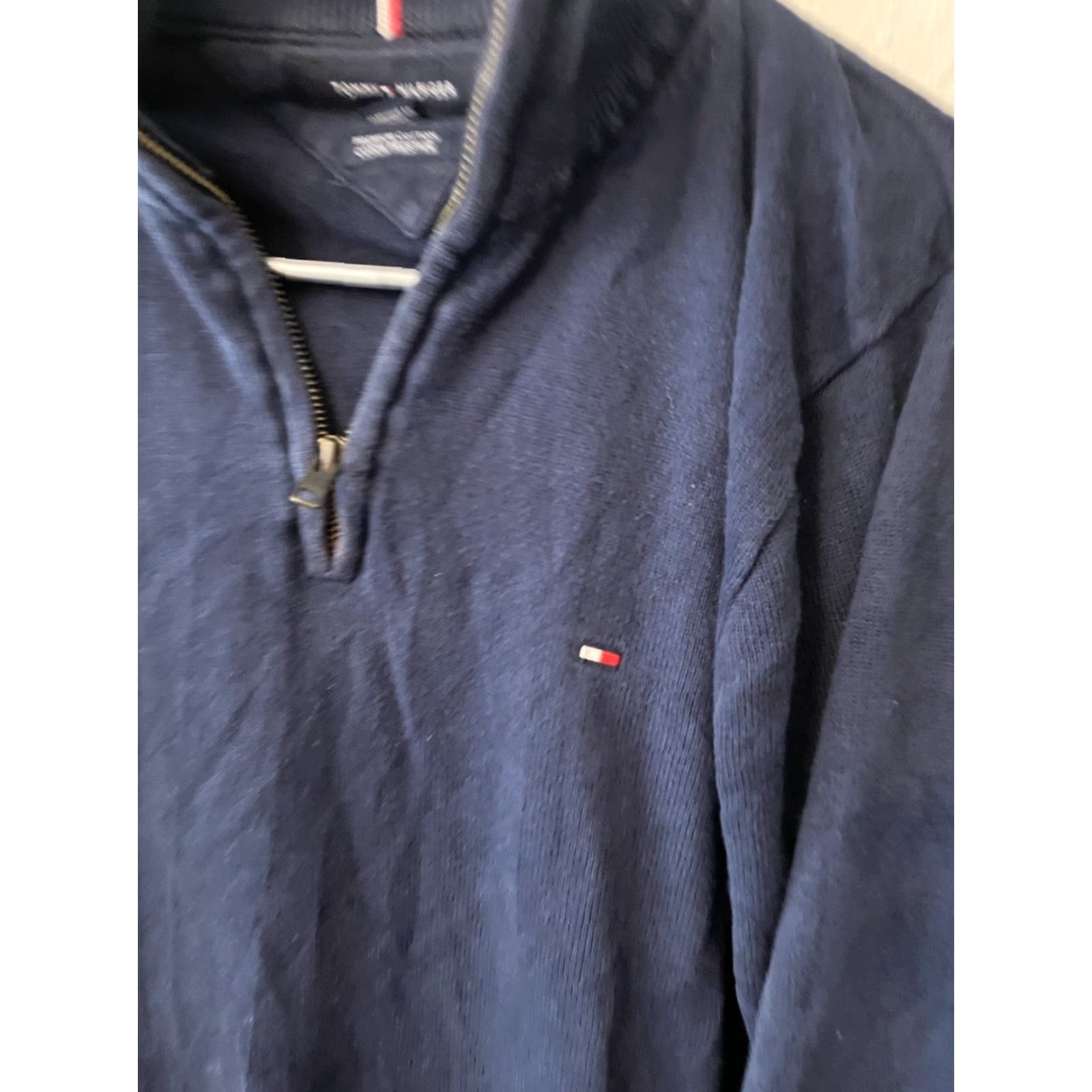 Tommy Hilfiger Tommy Hilfiger Shirt 1/4 Zip Sweater Medium Navy Blue Cotton Knit Logo Mens M Size US M / EU 48-50 / 2 - 2 Thumbnail