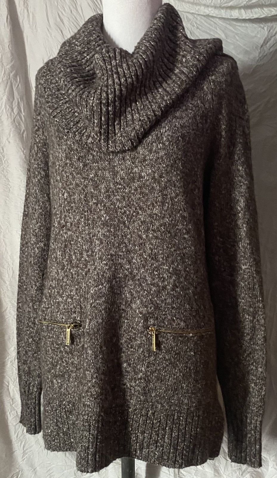 Michael Kors Michael Kors, Gray/Brown, Cable Knit, Oversized, Sweater Size S / US 4 / IT 40 - 6 Thumbnail