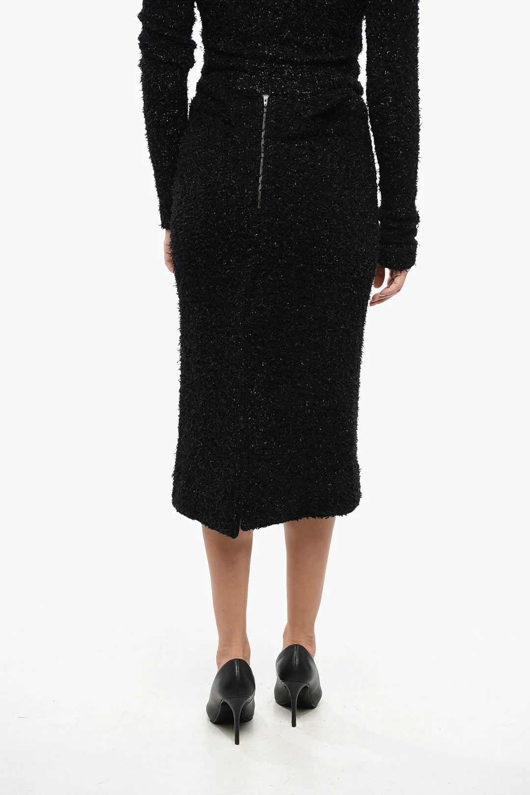 Balenciaga og1mm0326 Lurex Knit Midi Skirt in Black Size 28" / US 6 / IT 42 - 2 Thumbnail