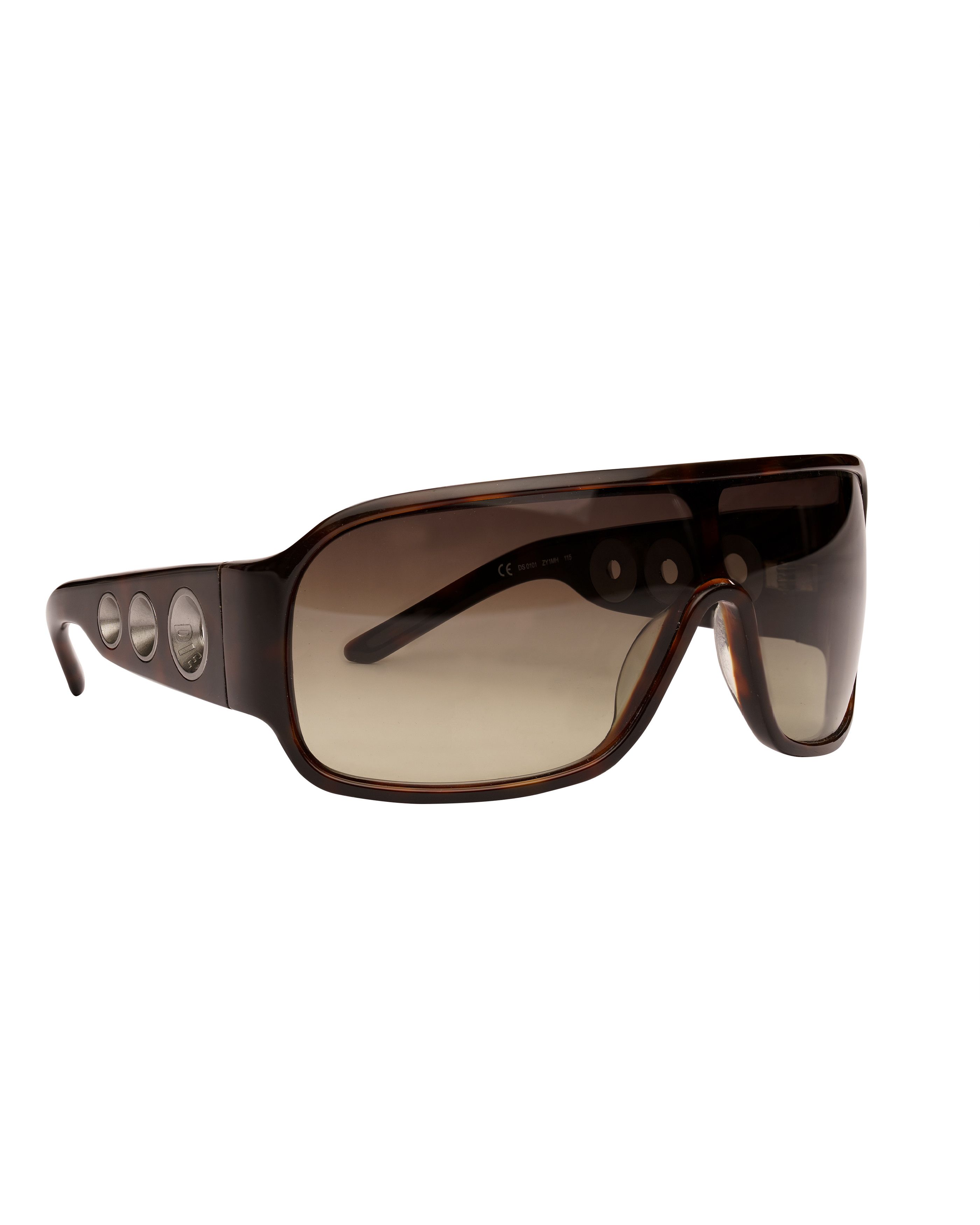 Diesel Diesel '90s Brown Perforated Oversized Sunglasses Size ONE SIZE - 3 Thumbnail