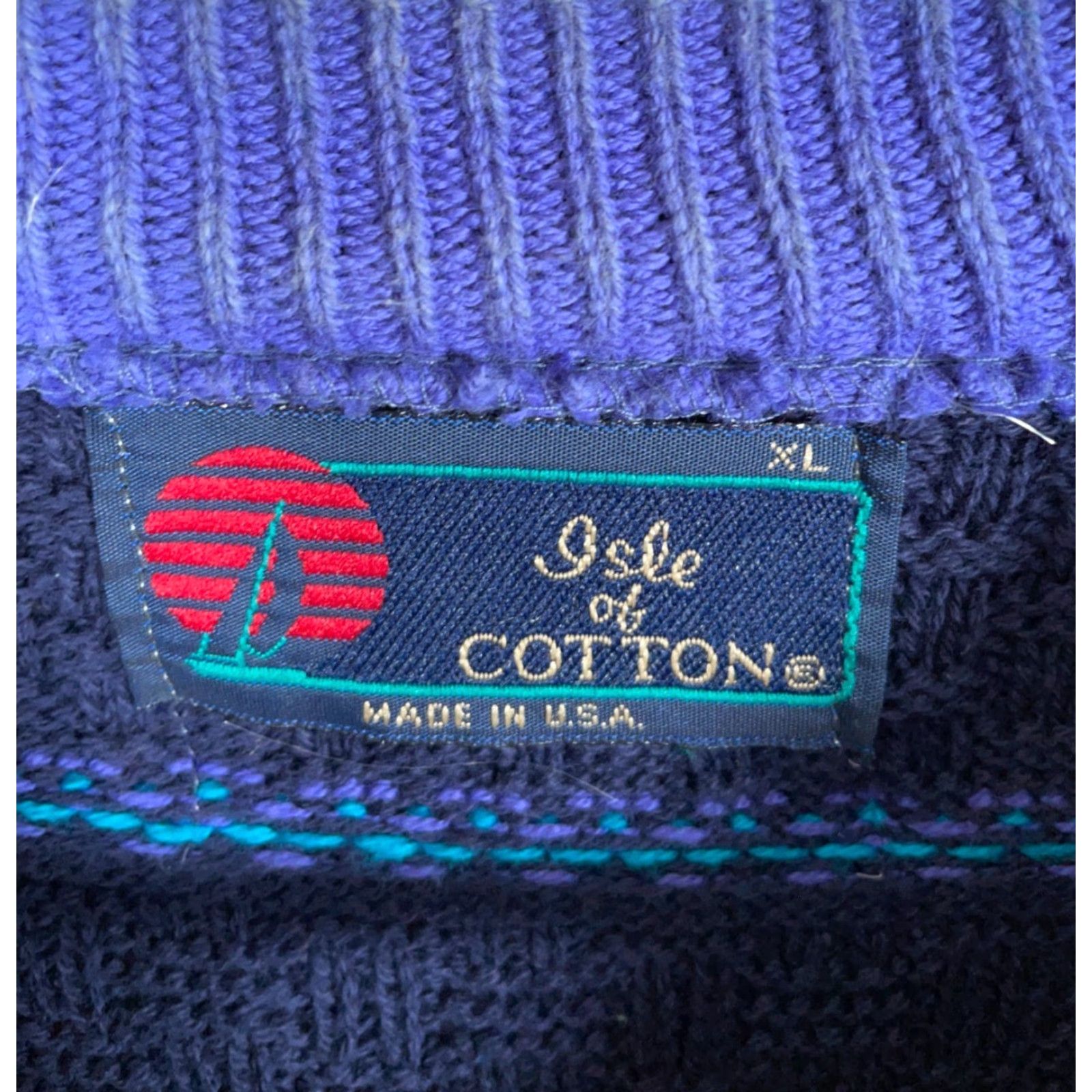 Vintage VINTAGE Isle of Cotton Men's XL Blue Striped Chunky-Knit Crewneck Sweater Size US XL / EU 56 / 4 - 3 Thumbnail