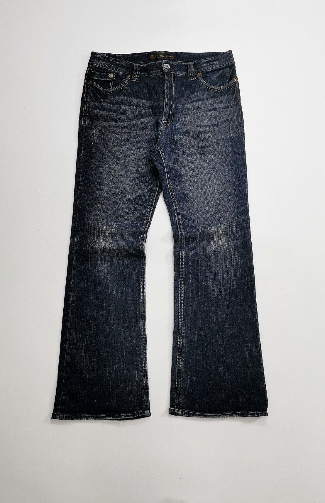 Japanese Brand Oririn Japan Bootcut Tribal Stitch Distressed Jeans Size US 34 / EU 50 - 1 Thumbnail