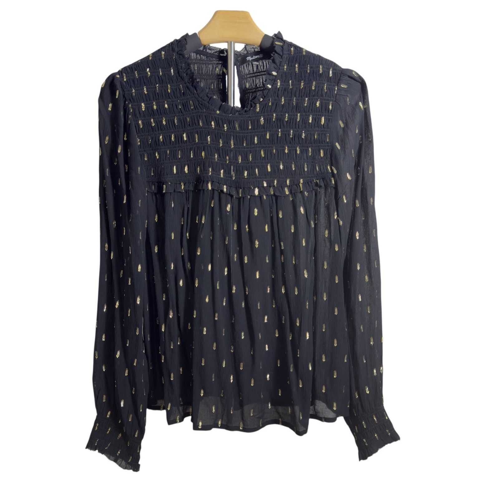 Madewell NWOT Madwell Smocked High-Neck Long-Sleeve Top in Clip Dot Size M / US 6-8 / IT 42-44 - 4 Thumbnail
