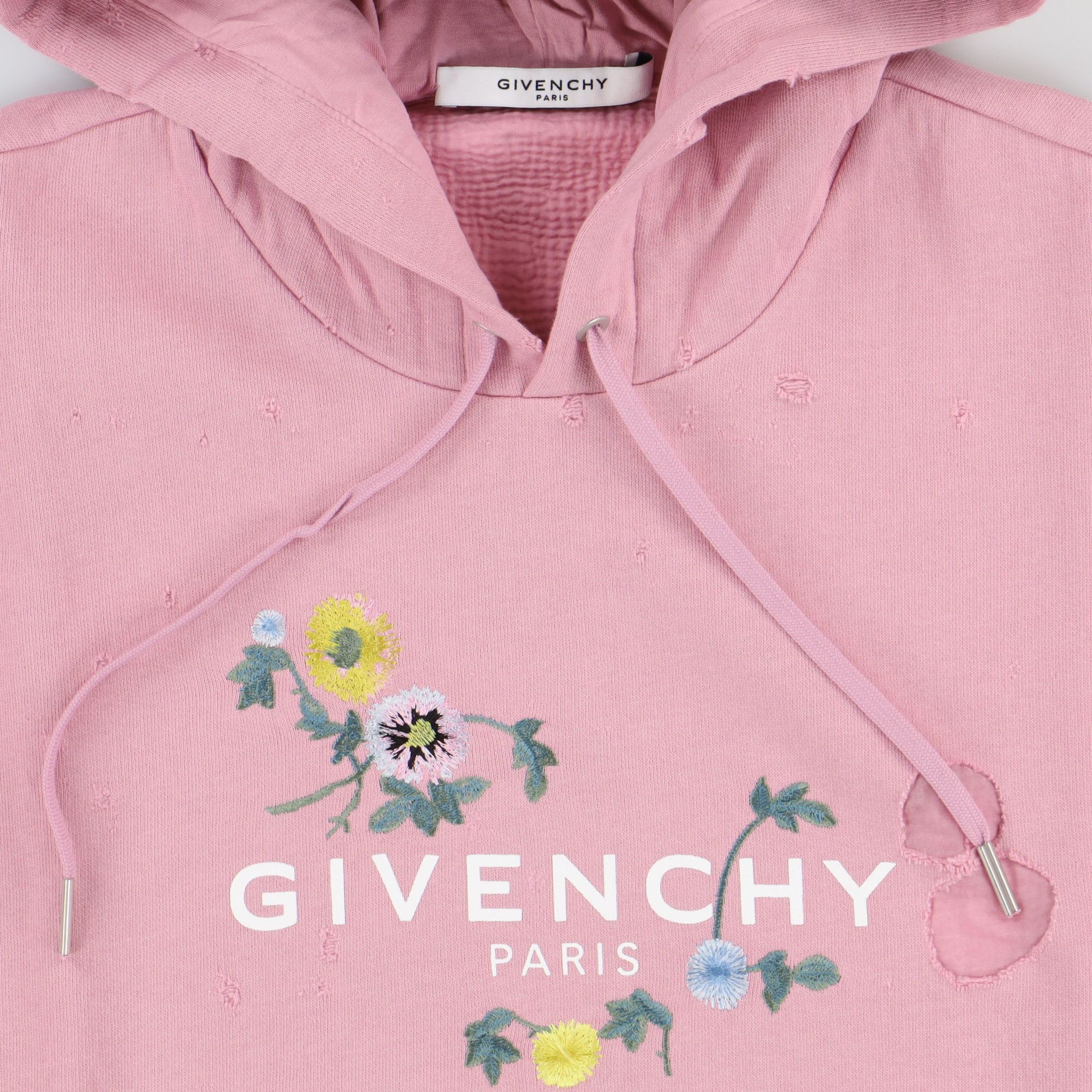 Givenchy Pink Embroidered Floral Destroyed Logo Hoodie Size L / US 10 / IT 46 - 4 Thumbnail