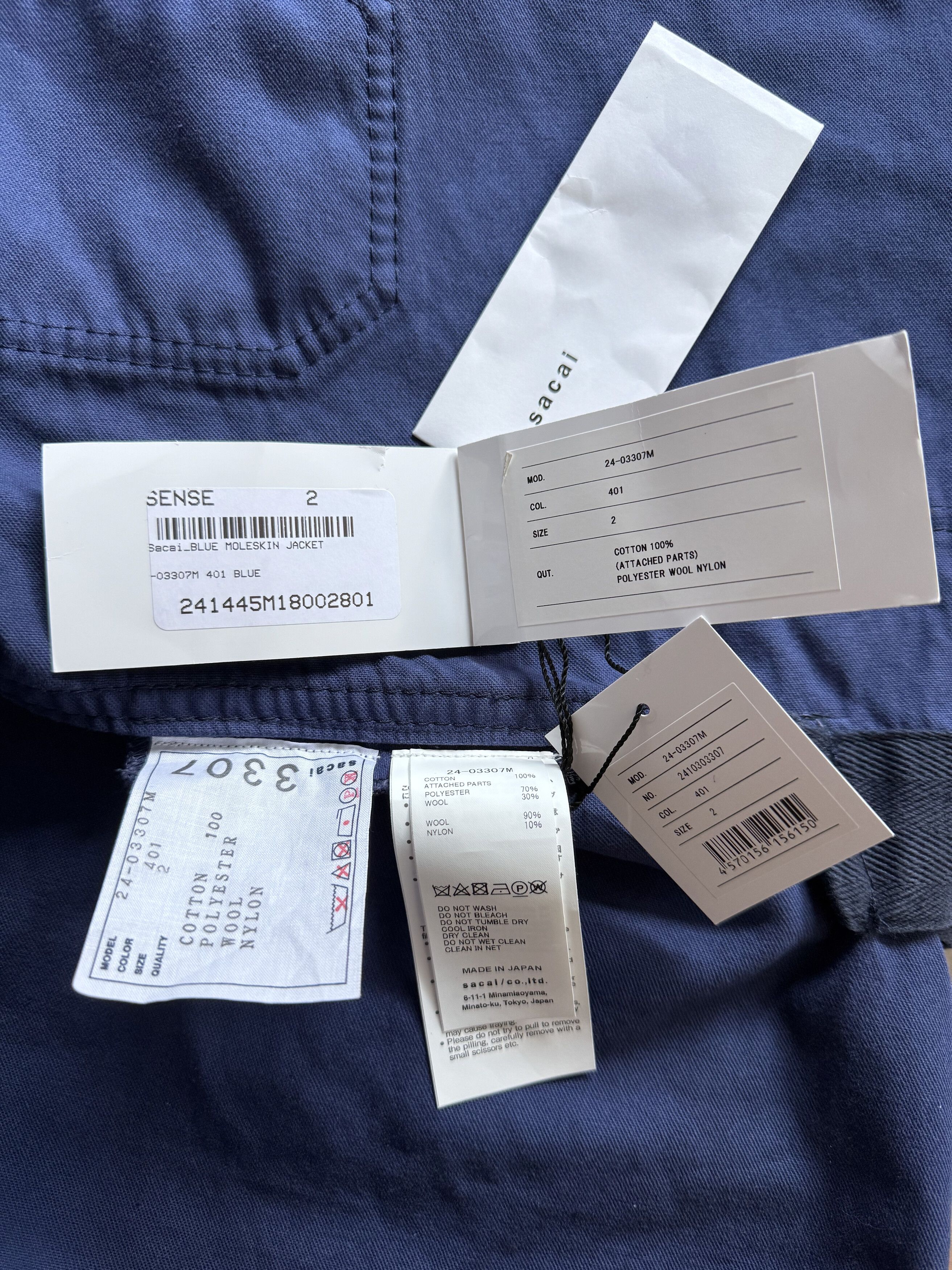 Sacai Blue Loose Thread Moleskin Jacket Size US M / EU 48-50 / 2 - 4 Thumbnail