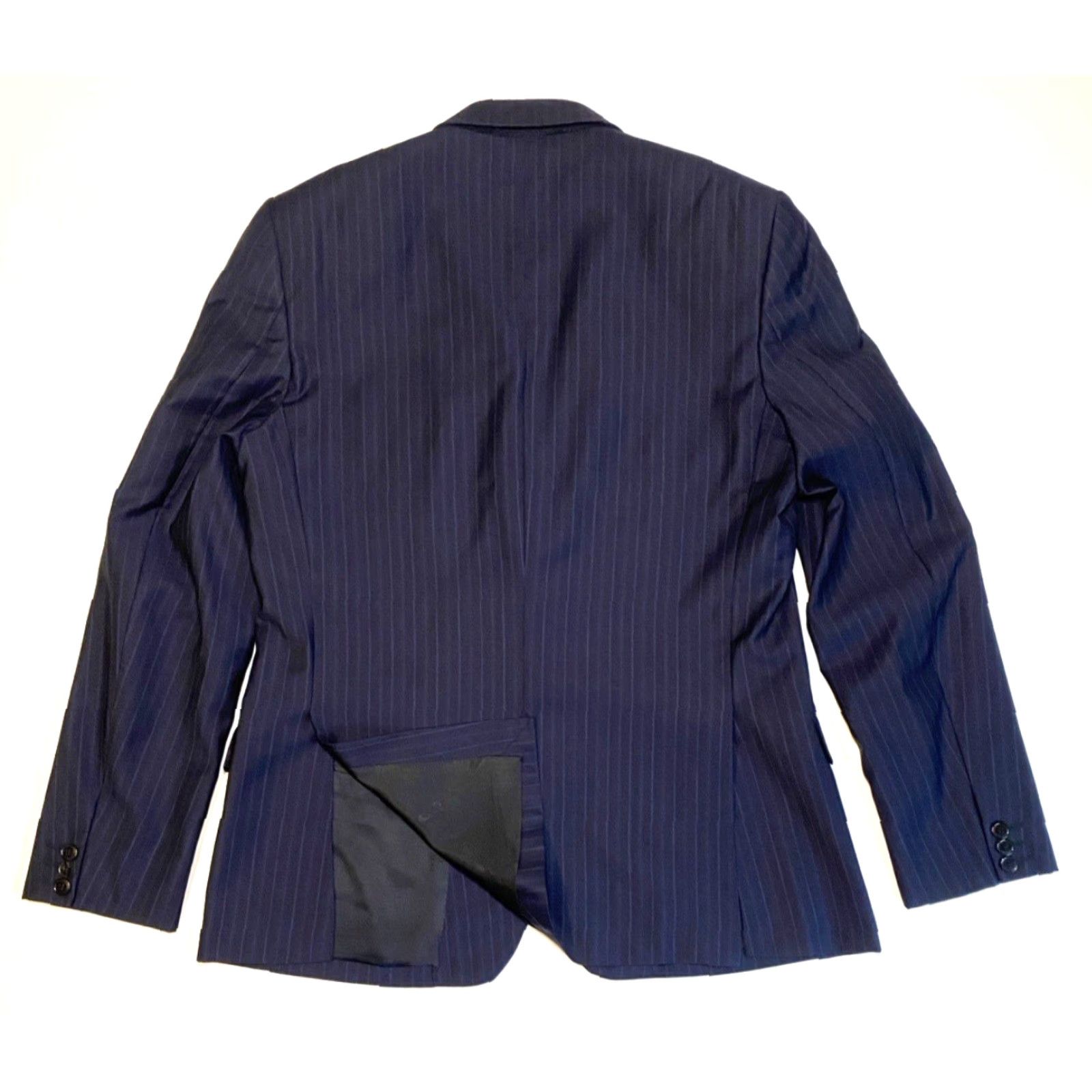 Versace VINTAGE Versace Collection Men's Wool Suit Jacket Navy 40 IT 50 Single-Breasted Two-Button Striped 3-Button Sleeve Regular Adult Mens Size 40R - 5 Thumbnail
