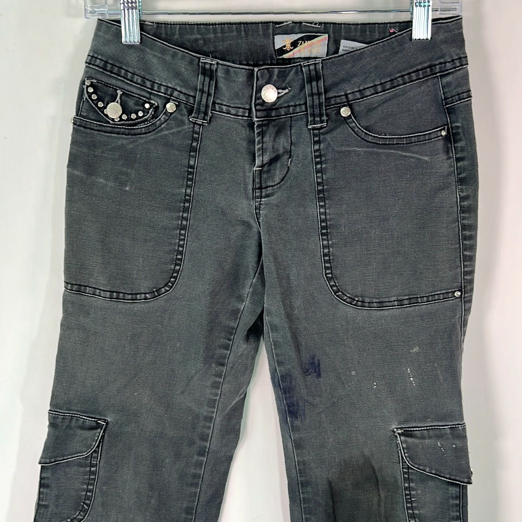 Denime Zana Di Jeans Women's 5 Ultra Low Rise Beaded Straight Black 28x30 Size 27" / US 4 / IT 40 - 3 Thumbnail