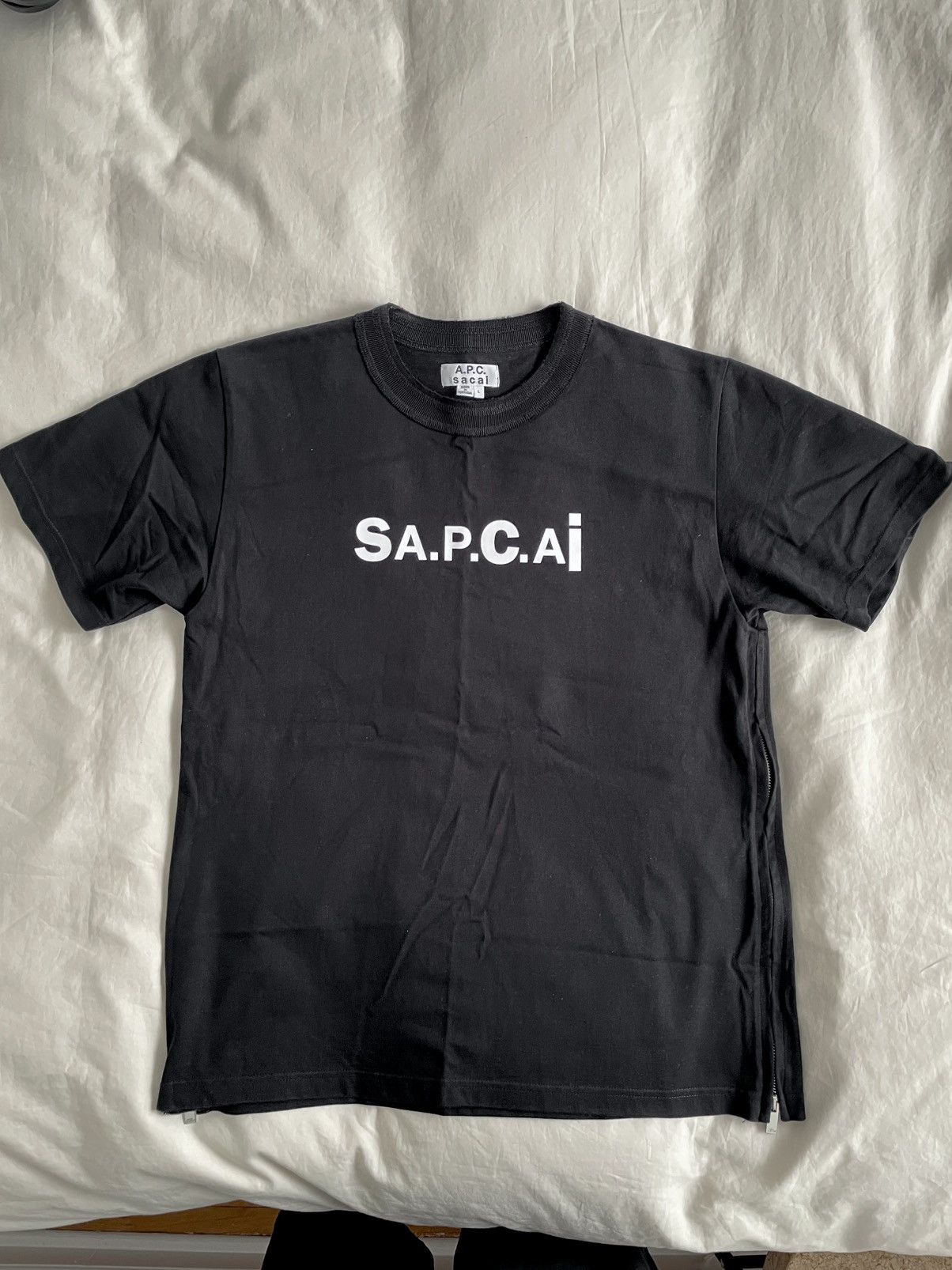 A.P.C. × Sacai Sacai x A.P.C side zip logo T-shirt | Grailed