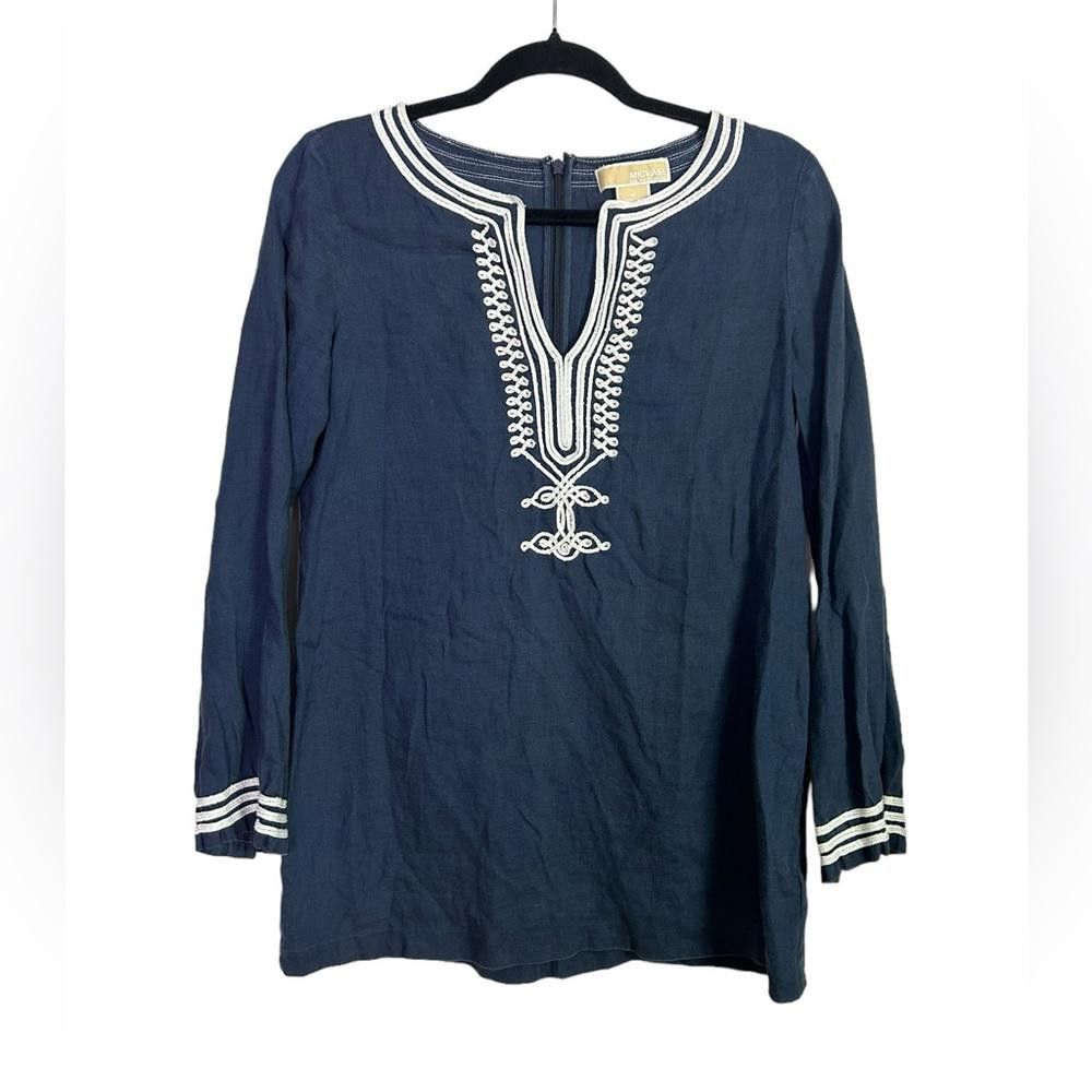 Michael Kors Michael Kors l Linen Navy Detailed Blouse Small Size S / US 4 / IT 40 - 1 Thumbnail