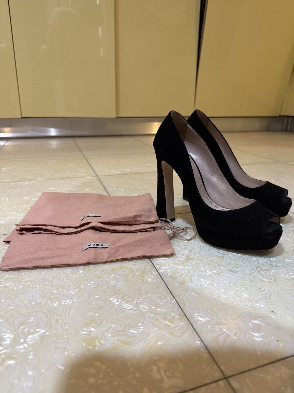 Miu Miu Miu Miu black suede heels open toe Size US 7.5 / IT 37.5 - 2 Thumbnail