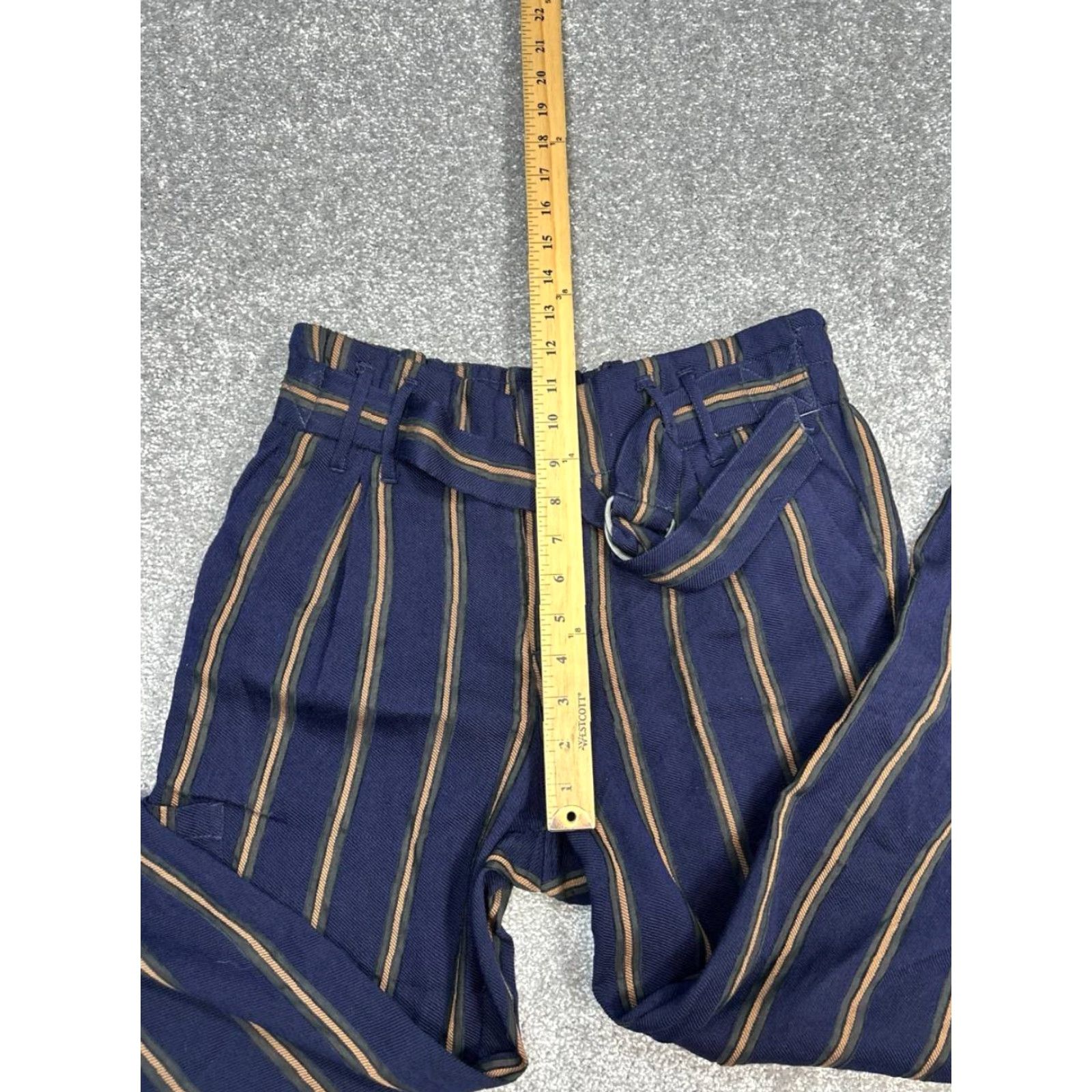 Free People Free People Brody Cropped Pants Womens 29 Blue Striped Belted High Rise Tapered Size 29" - 3 Thumbnail
