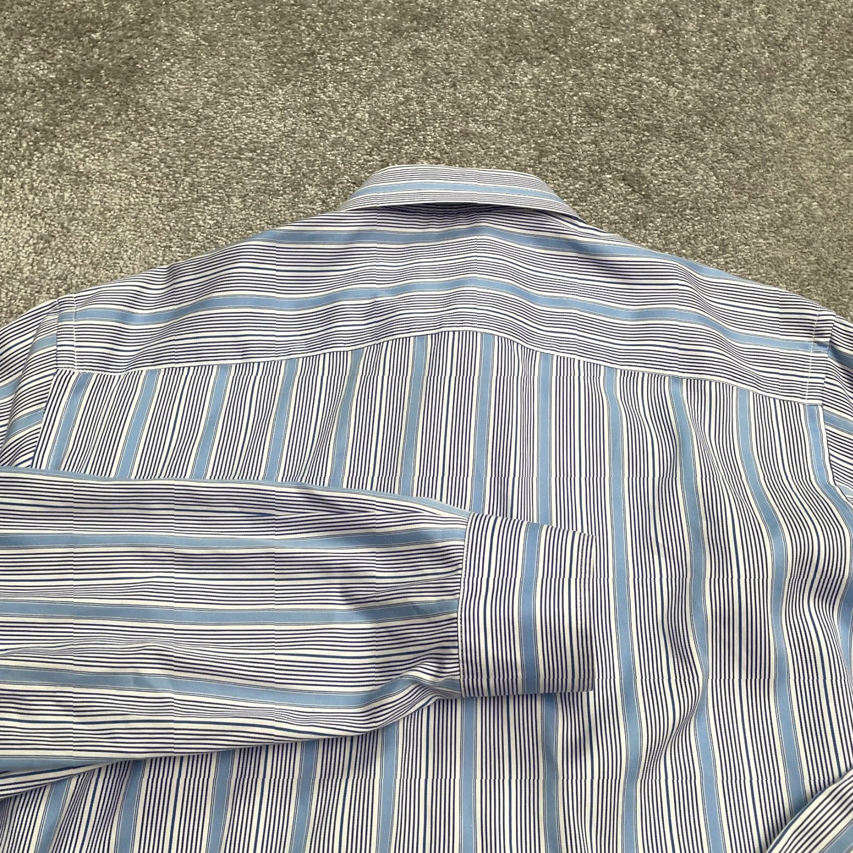 BUGATCHI VINTAGE Bugatchi Uomo Dress Shirt Mens XL Long Sleeve Cotton Blue Striped Business Casual Formal Size 46R - 3 Thumbnail
