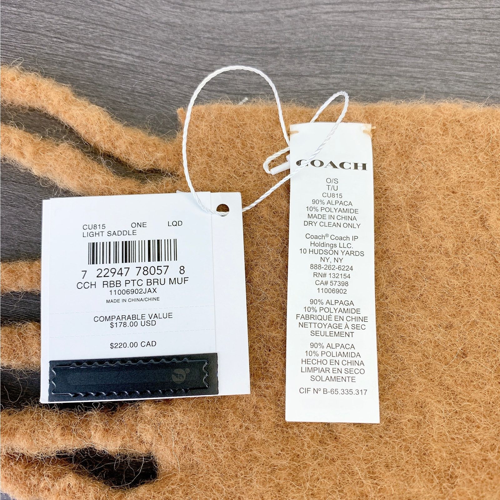 Coach Coach CU815 Muffler With Rubber Patch IN Light Saddle Size ONE SIZE - 7 Thumbnail