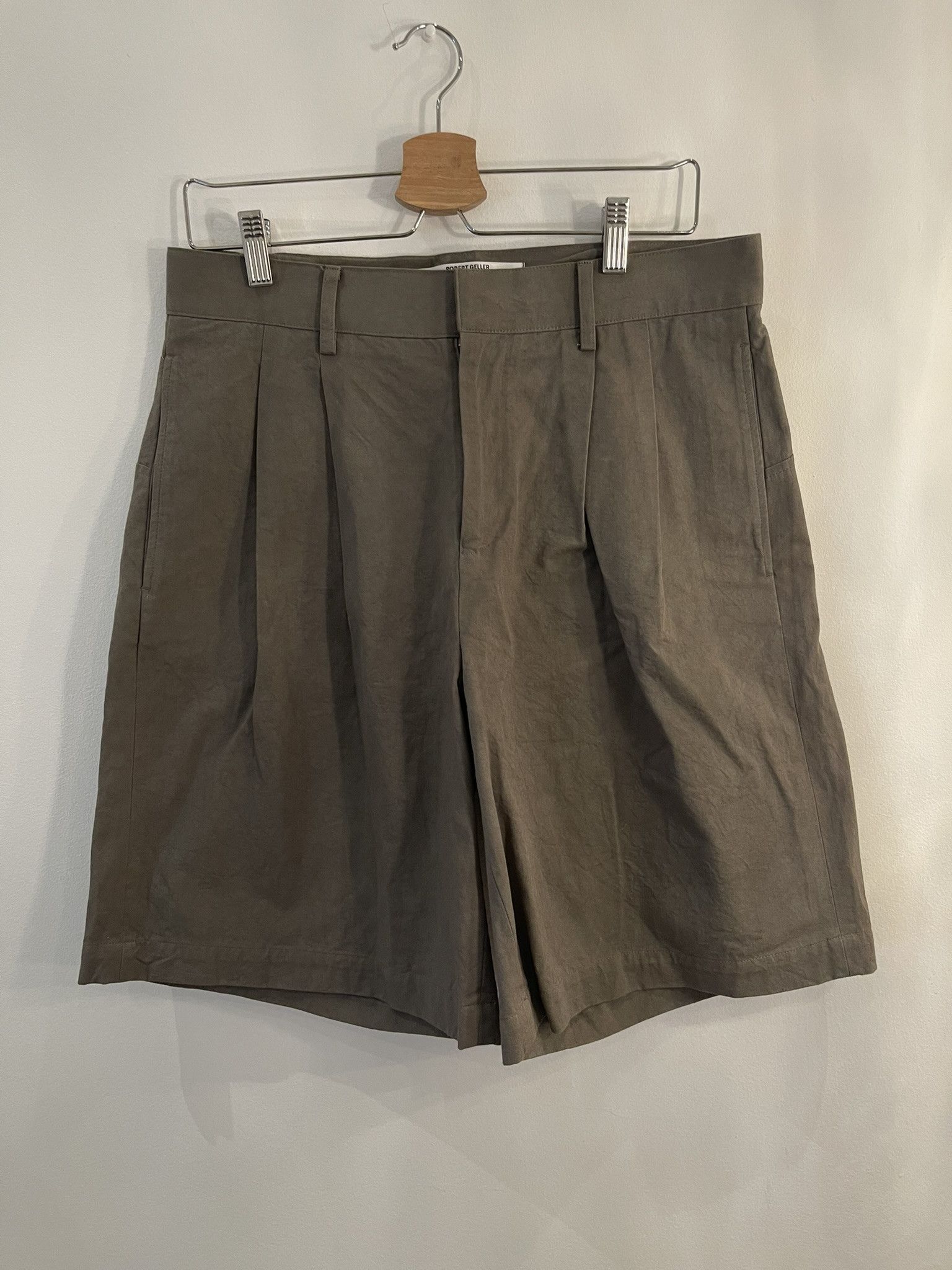 image of Robert Geller Pleated Shorts in Light Brown, Men's (Size 32)
