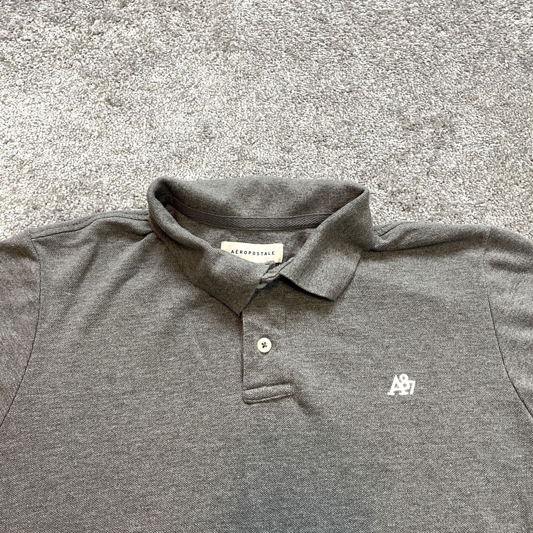 Vintage VINTAGE Aeropostale Polo Shirt Mens XL Gray Golf Rugby Preppy Chest Logo Collared Cotton Shirt Short Sleeve 27 in Blue 44 in Chest Mens Size US XL / EU 56 / 4 - 2 Thumbnail