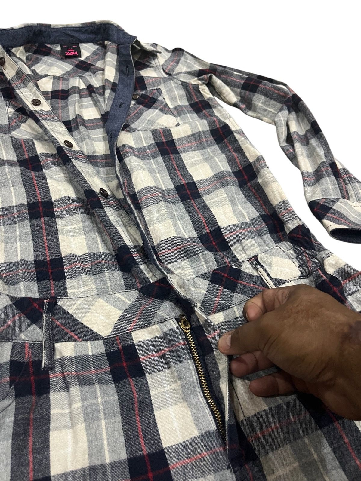 Japanese Brand X-girl checkered longsleeve short set up all in one jumpsuit Size XS / US 0-2 / IT 36-38 - 13 Thumbnail
