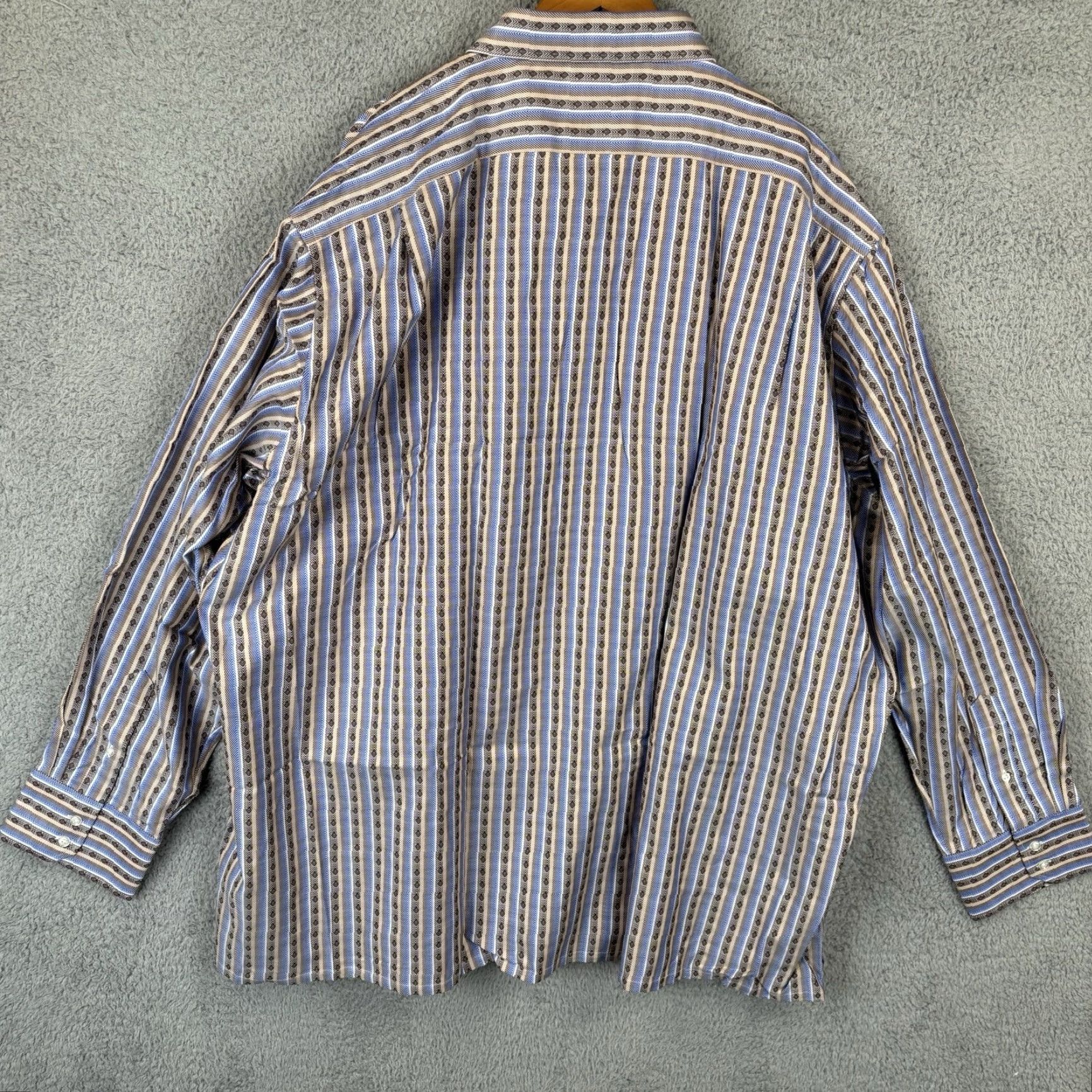 Vintage Inserch Button-Up Shirt Mens 5XL Blue Tan Stripe Jacquard 100% Cotton Casual Shirt Size US XXL / EU 58 / 5 - 6 Thumbnail