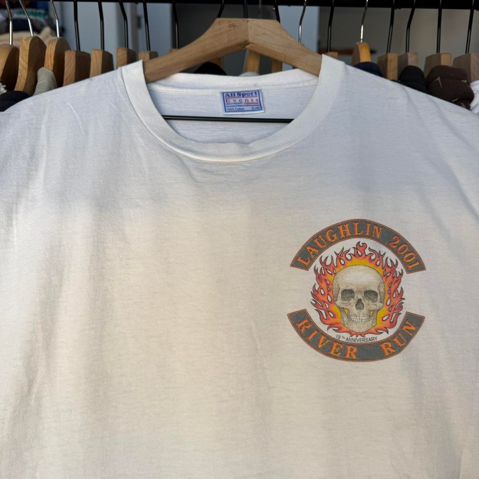 Other Vintage flaming skull laughlin 2001 biker t-shirt Size US XL / EU 56 / 4 - 4 Thumbnail