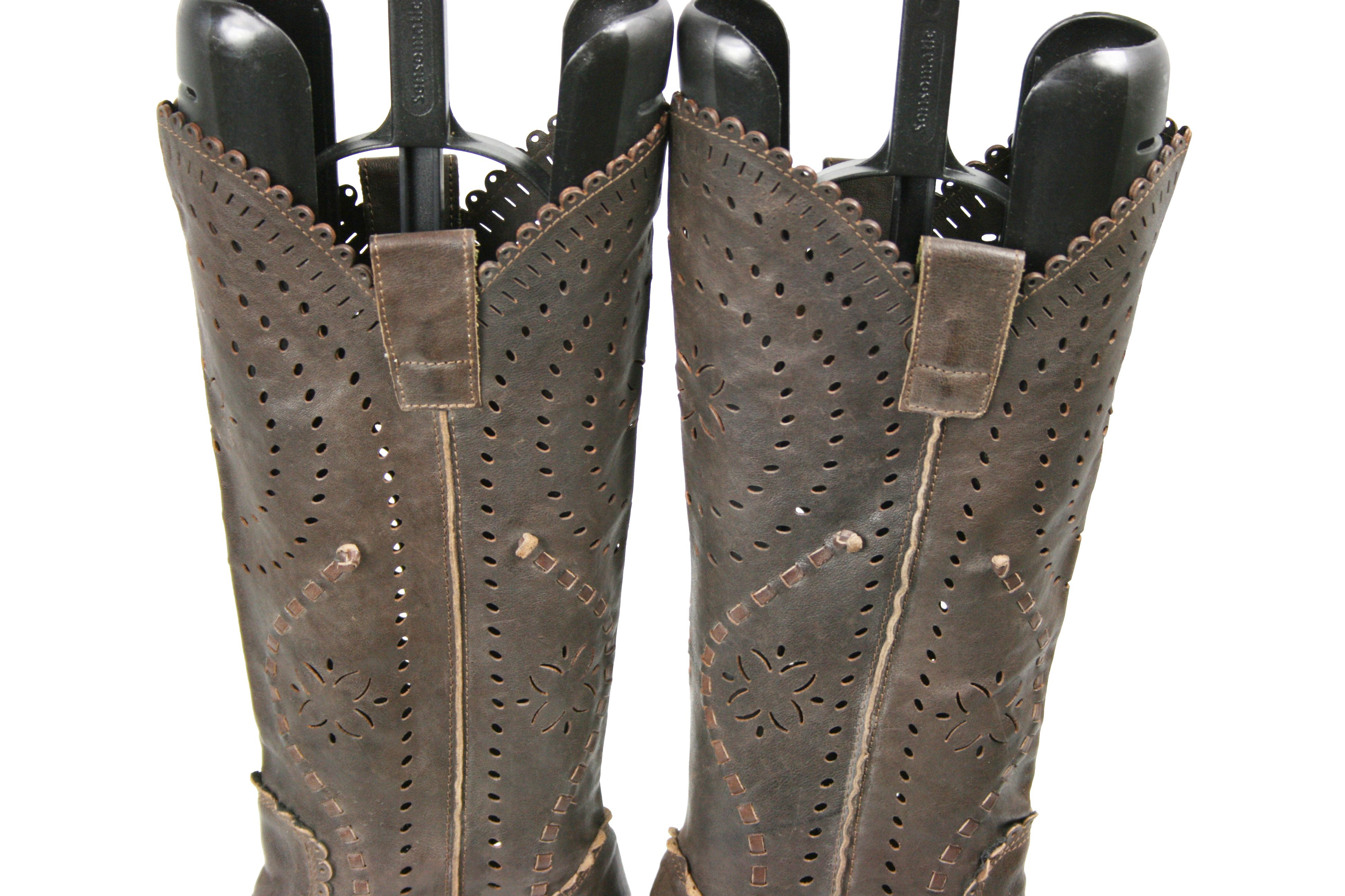 MoMA 00S Avant Garde Perforated Knee High Boots Vintage Size US 7 / IT 37 - 9 Thumbnail