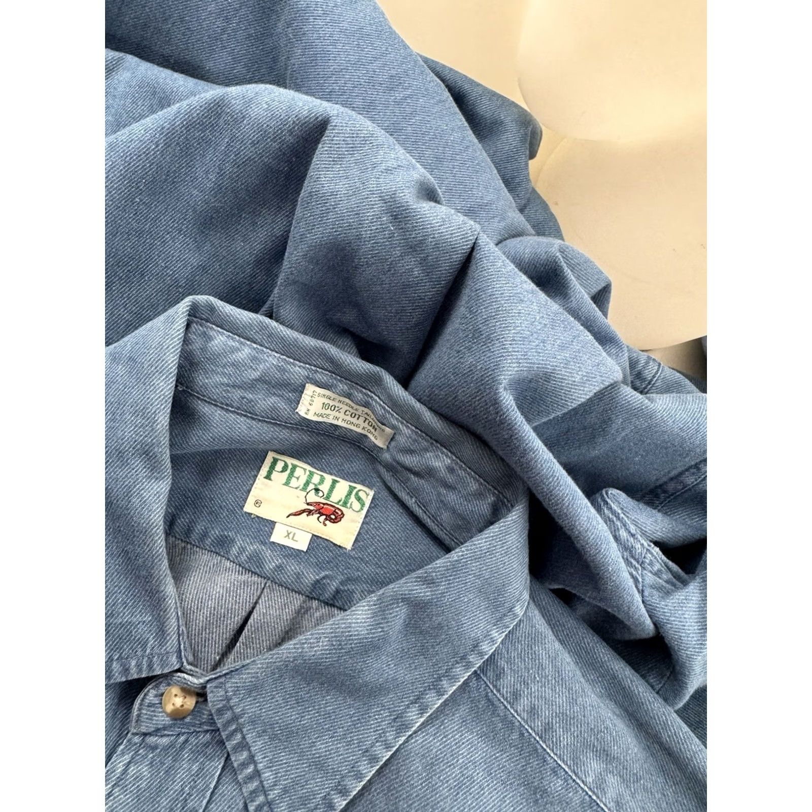 Denime PERLIS Crawfish Denim Mens XL New Orleans Shirt Button-Up Long Sleeve Blue Size US XL / EU 56 / 4 - 4 Thumbnail