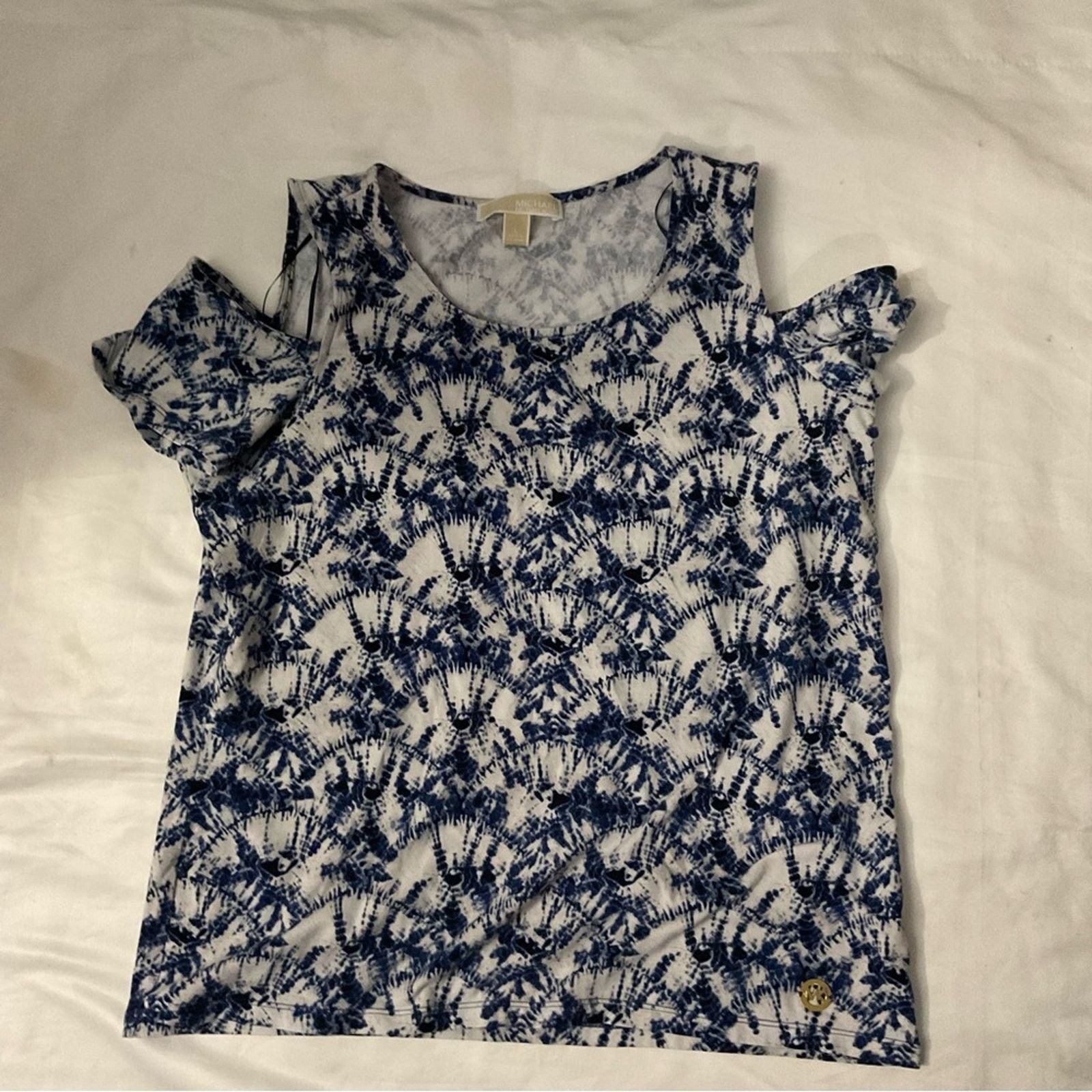 Michael Kors MICHAEL Michael Kors Midnight Blue Floral Short Sleeve L Size L / US 10 / IT 46 - 6 Thumbnail