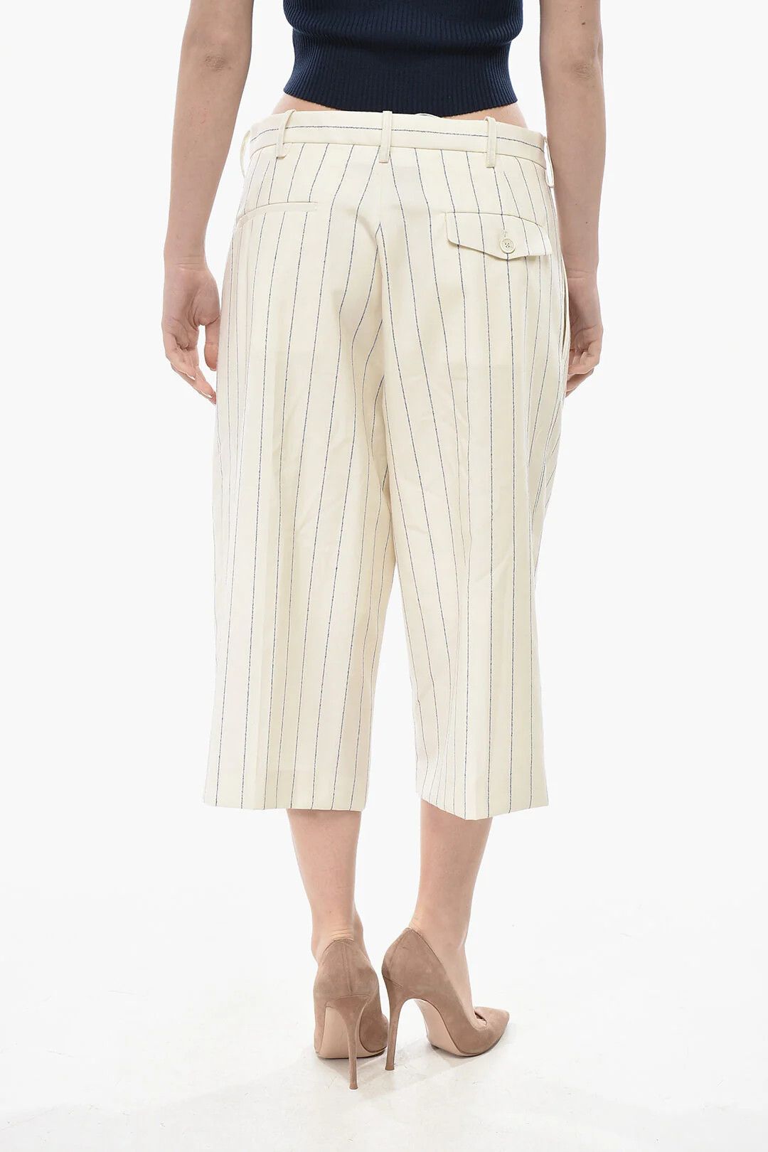 Marni og1mm0326 Virgin Wool Pinstripe Gaucho Pant in Beige Size 28" / US 6 / IT 42 - 2 Thumbnail