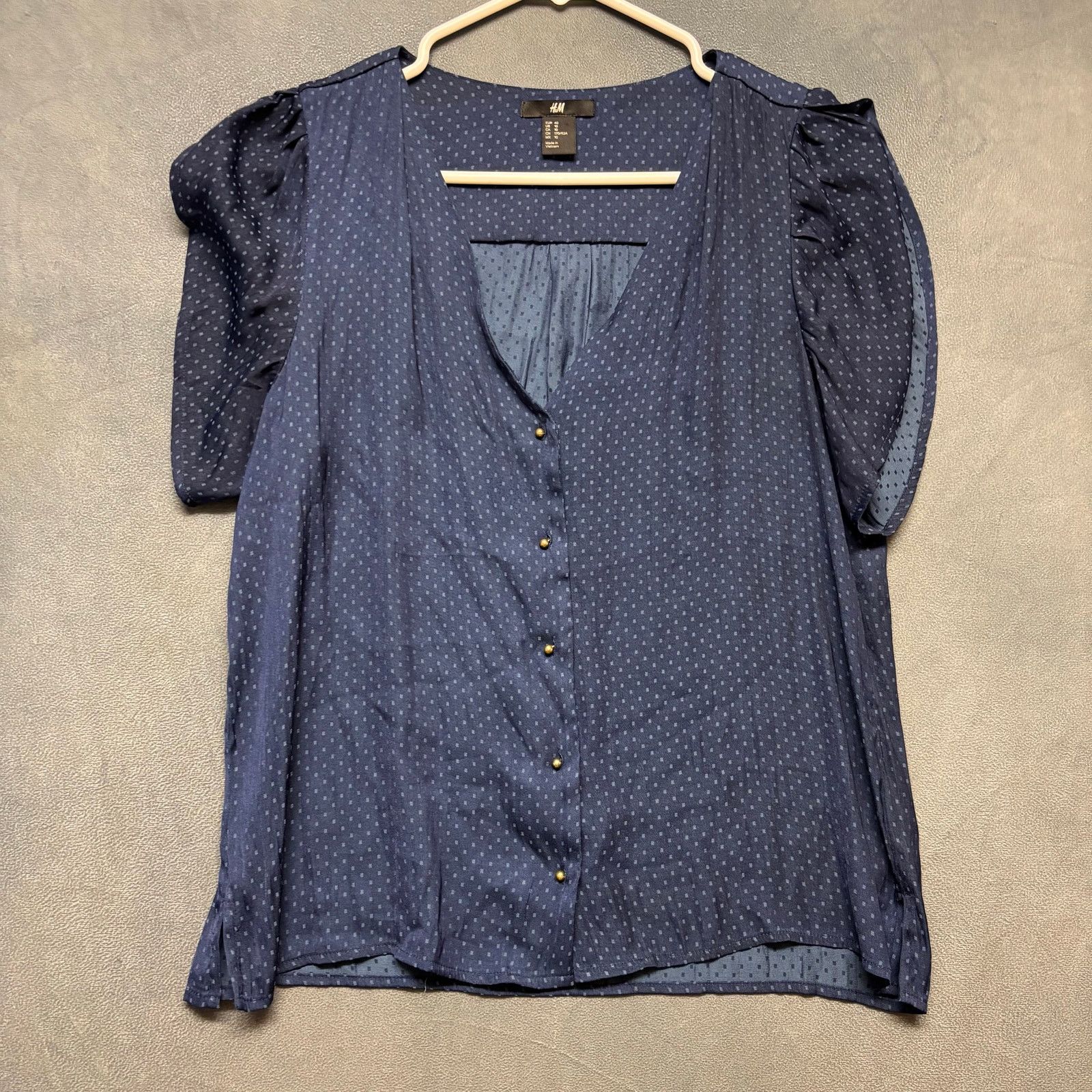H&M H&M Navy Dotted Sheer Button Front Blouse Size 10 Blue Work Size L / US 10 / IT 46 - 1 Thumbnail