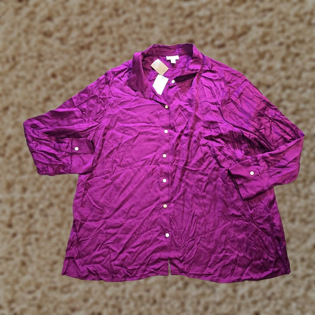 J. Jill J Jill Top Women 2X Purple Satin Button Long Sleeve Blouse Casual Shirt Satin Buttoned Vintage No Womens Shirt Contemporary Casual Sleeve Short-Long? Size XXL / US 16-18 / IT 52-54 - 1 Thumbnail