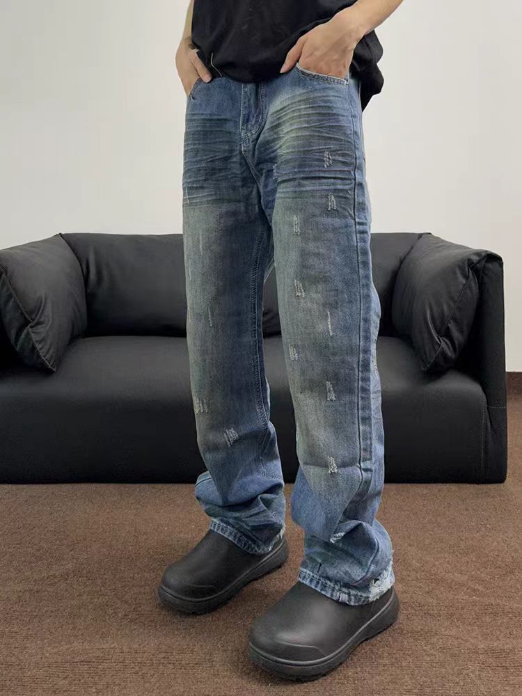 Japanese Brand × Jean Washed Destroyed Design Aged Straight Leg Jeans Size US 32 / EU 48 - 2 Thumbnail