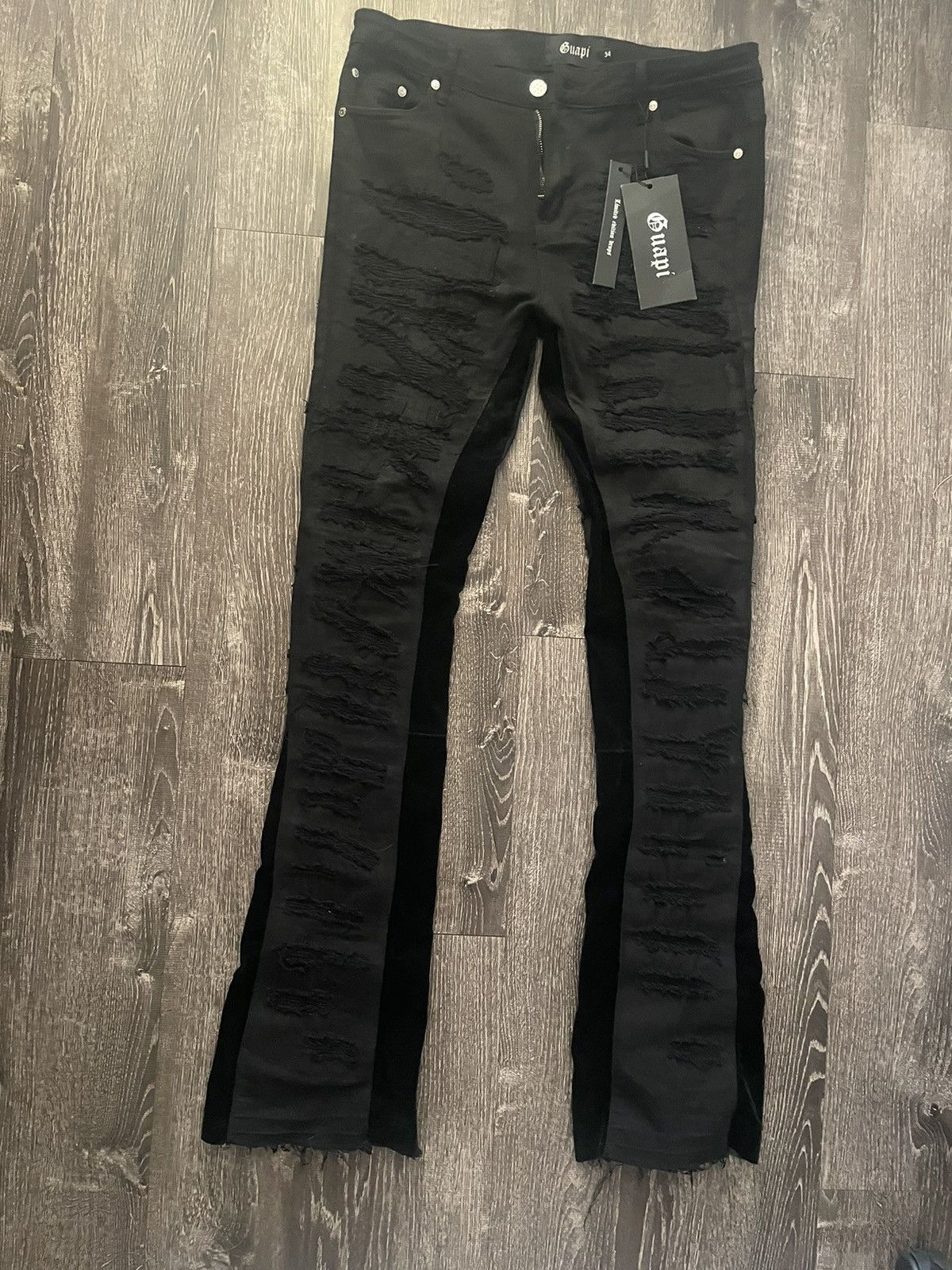 Designer Black stacked Guapi denim(jeans) | Grailed