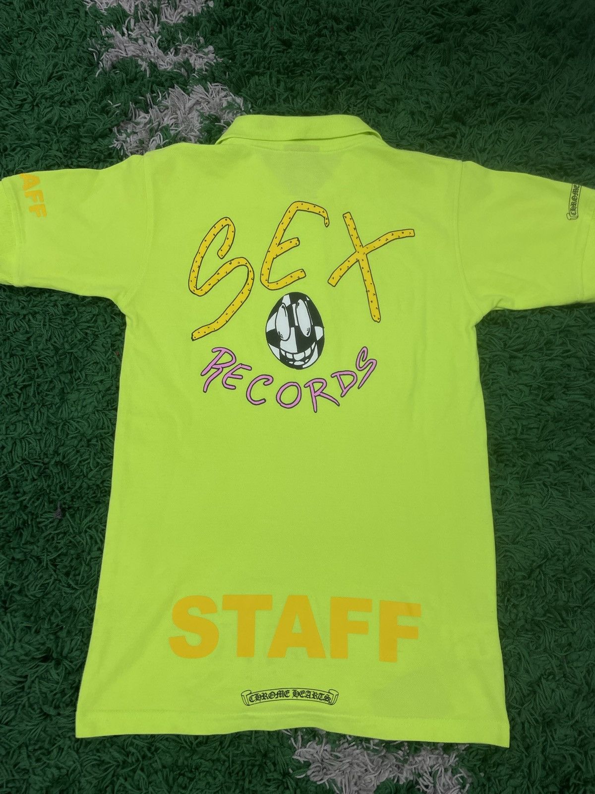 image of Chrome Hearts Sex Records Staff Polo T Shirt Small in Lime, Men's