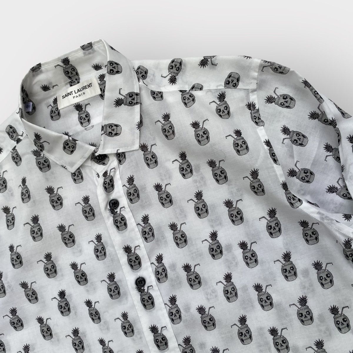 image of Hedi Slimane x Saint Laurent Paris 2013 Pineapple Skull Shirt in White, Men's (Size Small)