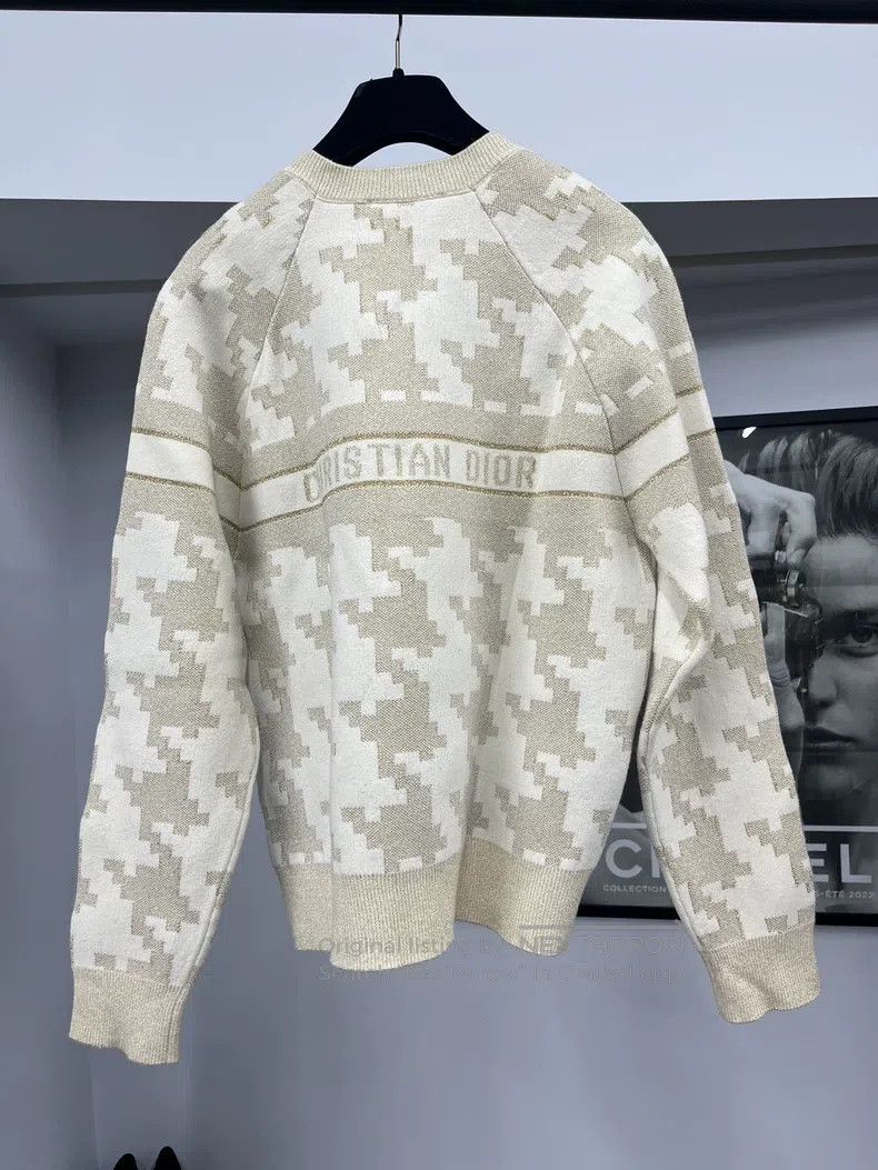 Dior Dior White gold checkered cashmere sweater Size XS / US 0-2 / IT 36-38 - 2 Thumbnail