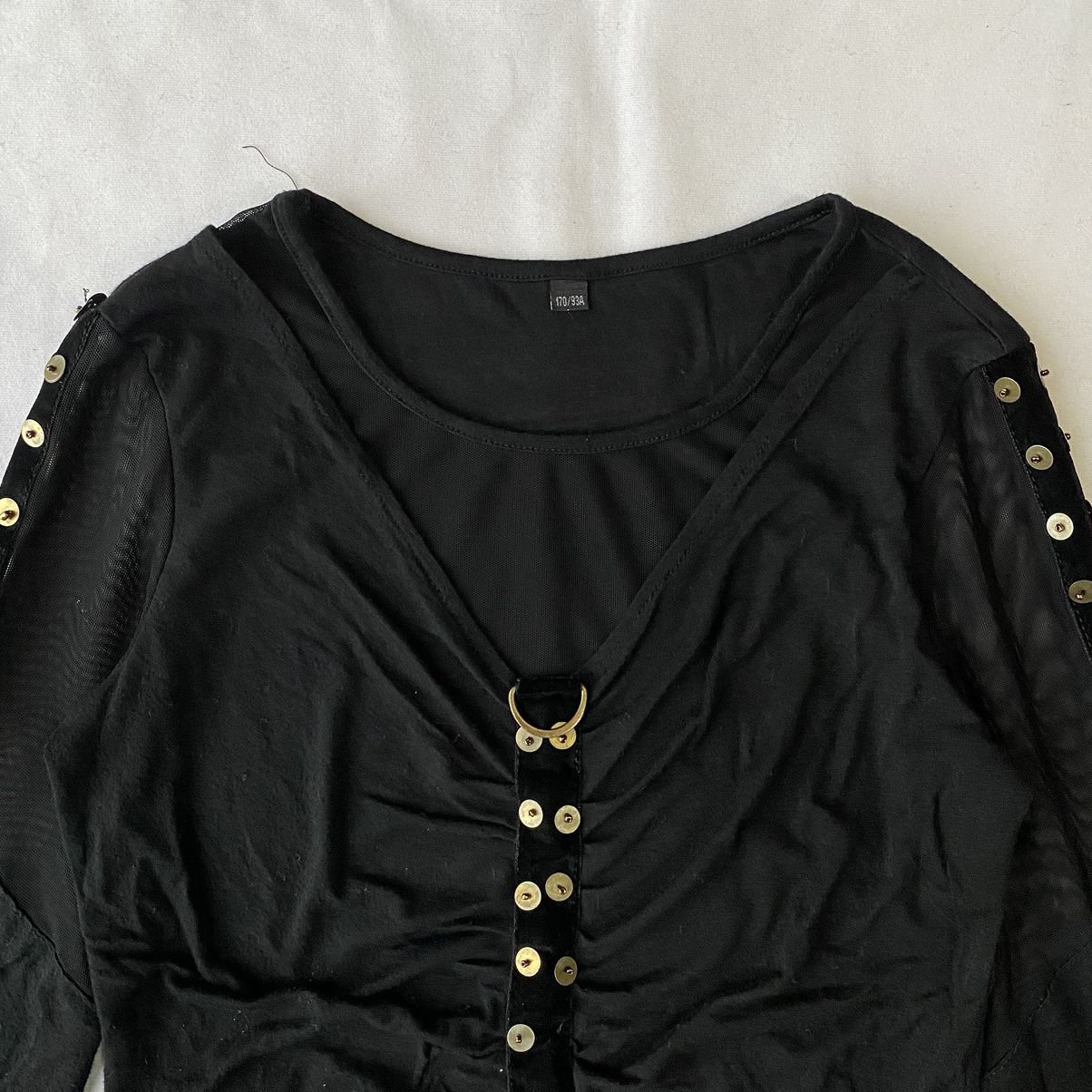 Japanese Brand Black Studded Ruched Mesh Double Layer Punk Goth Grunge Top Size M / US 6-8 / IT 42-44 - 5 Thumbnail