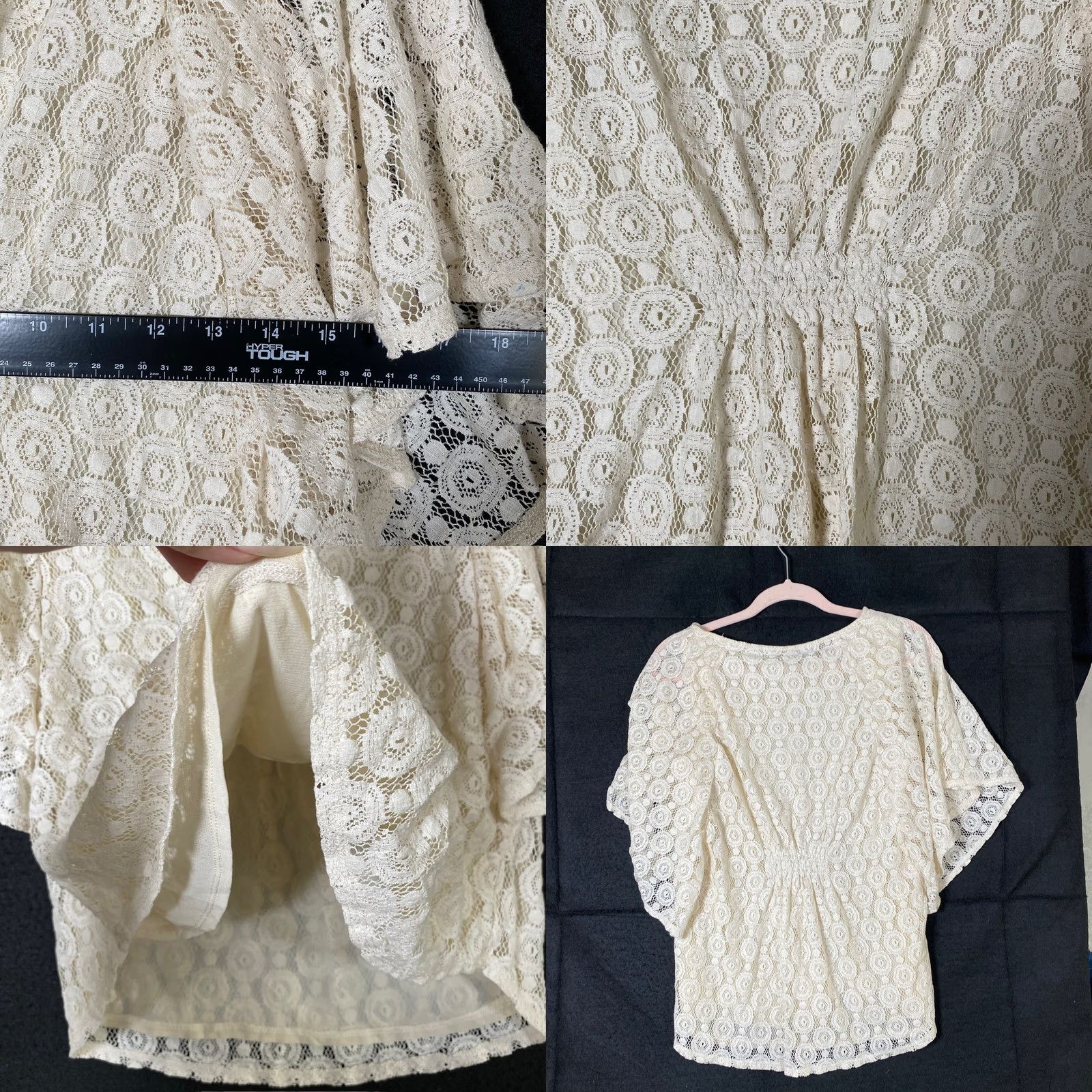 Vintage Chicos Womens Blouse Tan Textured Lace Top Short Sleeve Round Neck M Size M / US 6-8 / IT 42-44 - 8 Thumbnail