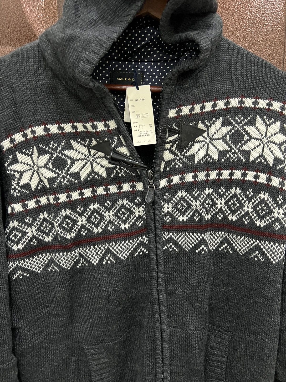 Japanese Brand Snowflake Nordic Knit Hoodie Zip-Up Charcoal Grey Sweater Size US L / EU 52-54 / 3 - 4 Thumbnail