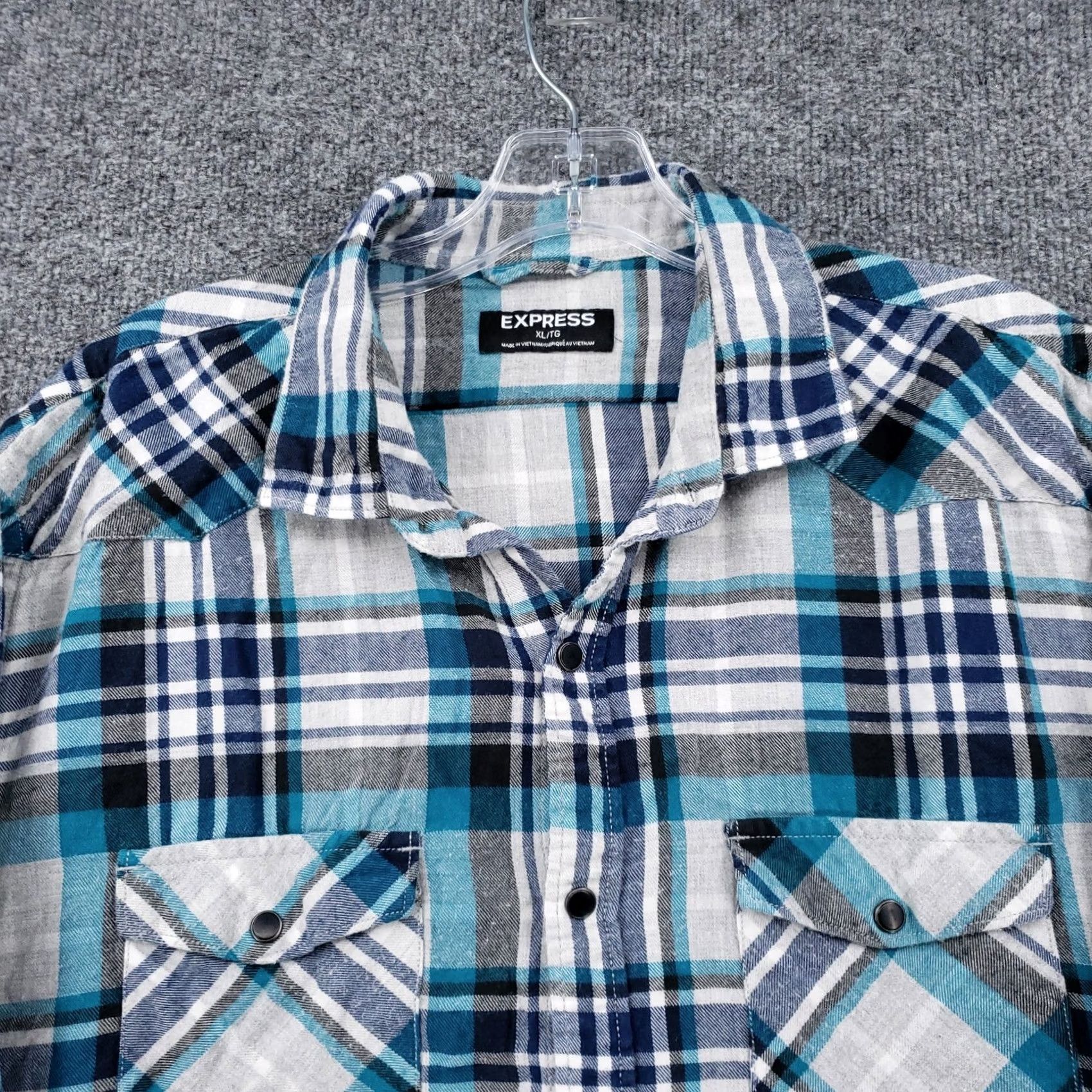 Express Express Mens XL Blue Plaid Button-Up Shirt Long Sleeves Casual Cotton Pockets Size US XL / EU 56 / 4 - 5 Thumbnail