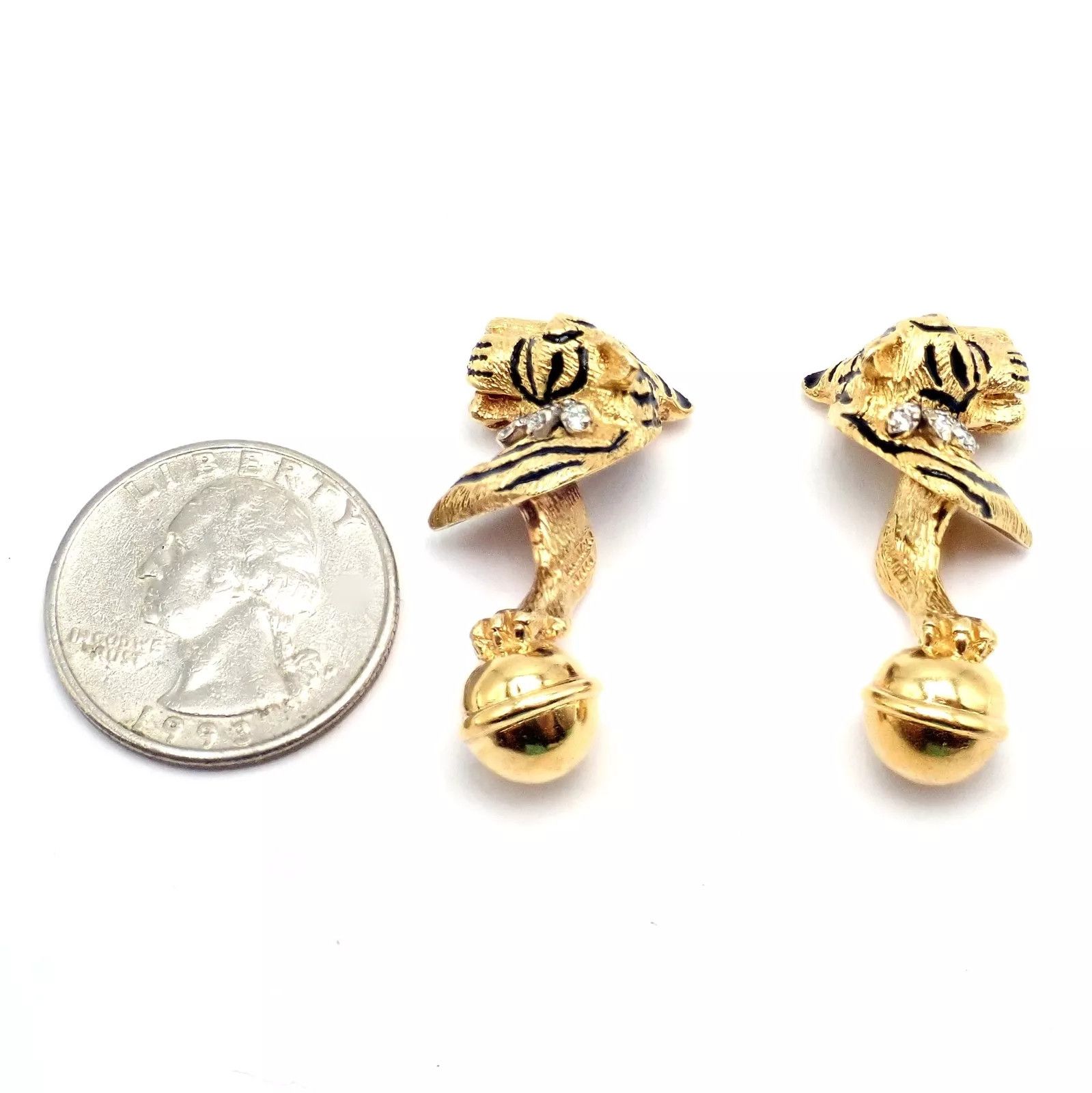 Tiffany & Co. 18k Yellow Gold Diamond Bengal Tiger Germany 1989 Cufflinks Size ONE SIZE - 3 Thumbnail