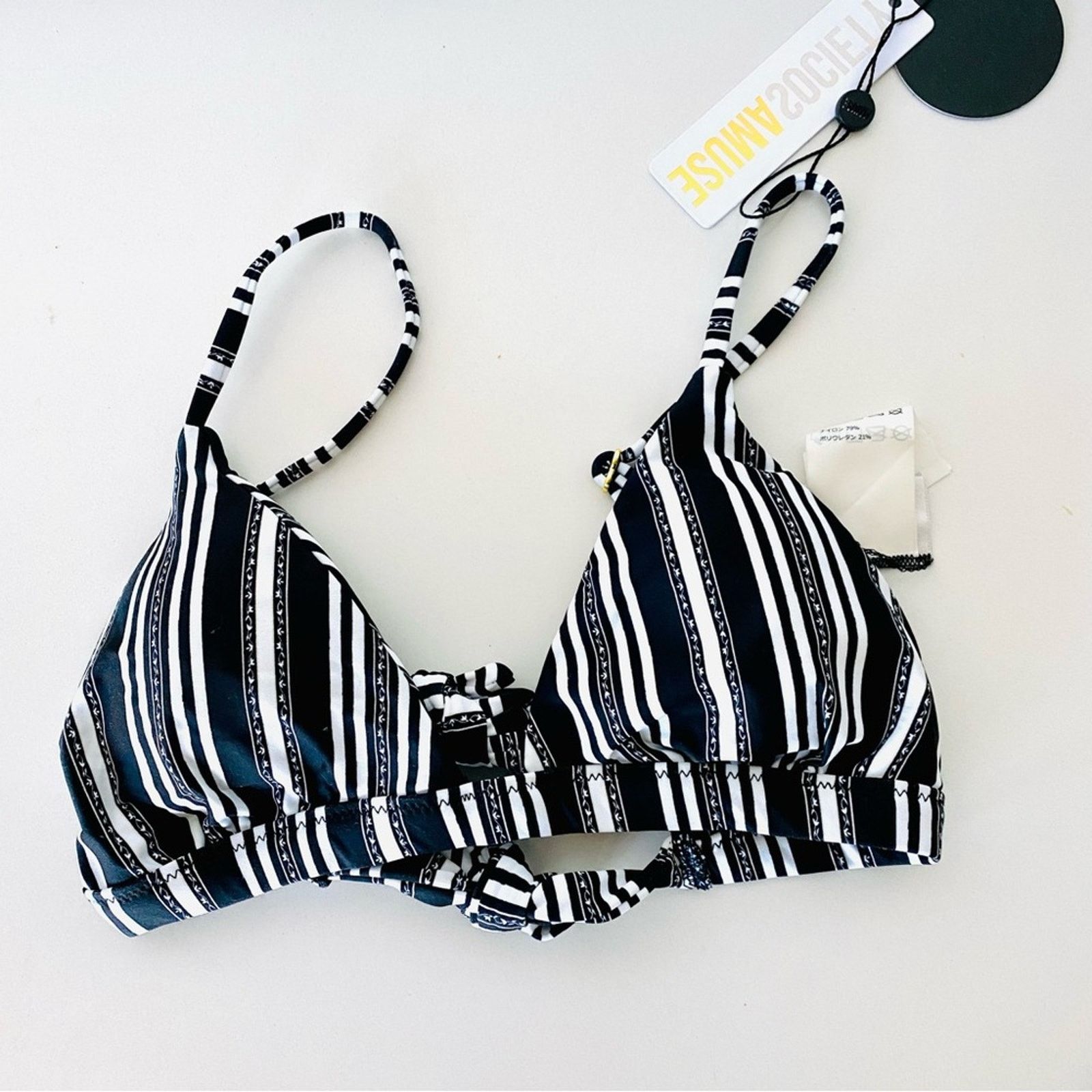 Anthropologie AMUSE SOCIETY Black White Stripe Triangle Top Bikini Swim Size ONE SIZE - 2 Thumbnail
