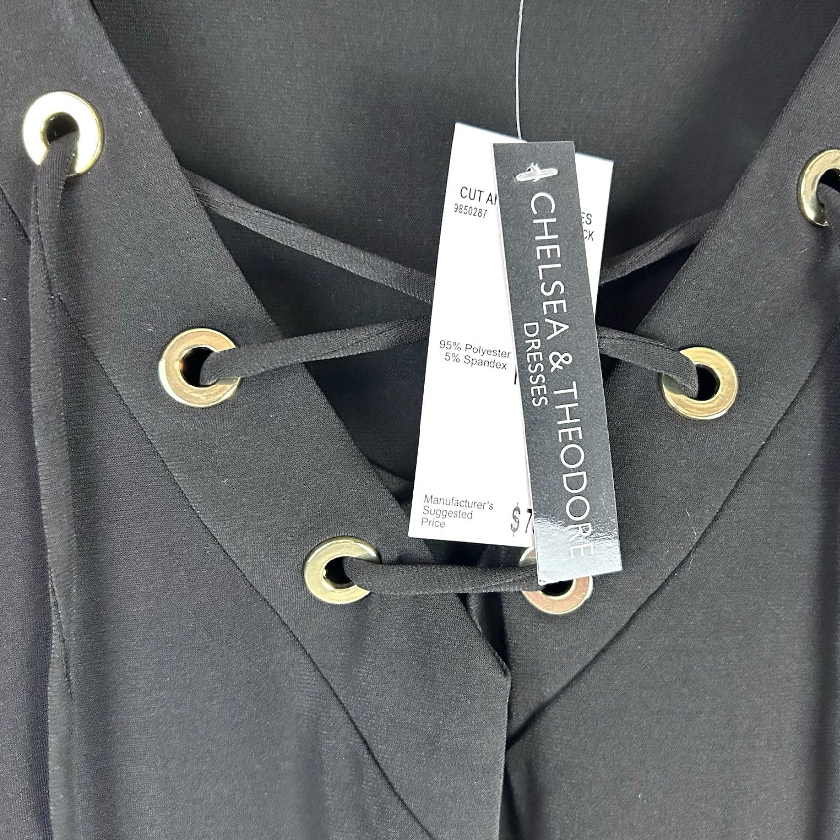 Vintage Chelsea & Theodore Womens Shift Dress Lace Up Front Long Sleeve Black Med Knee Length Stretch Casual, Party/Cocktail Size M / US 6-8 / IT 42-44 - 3 Thumbnail